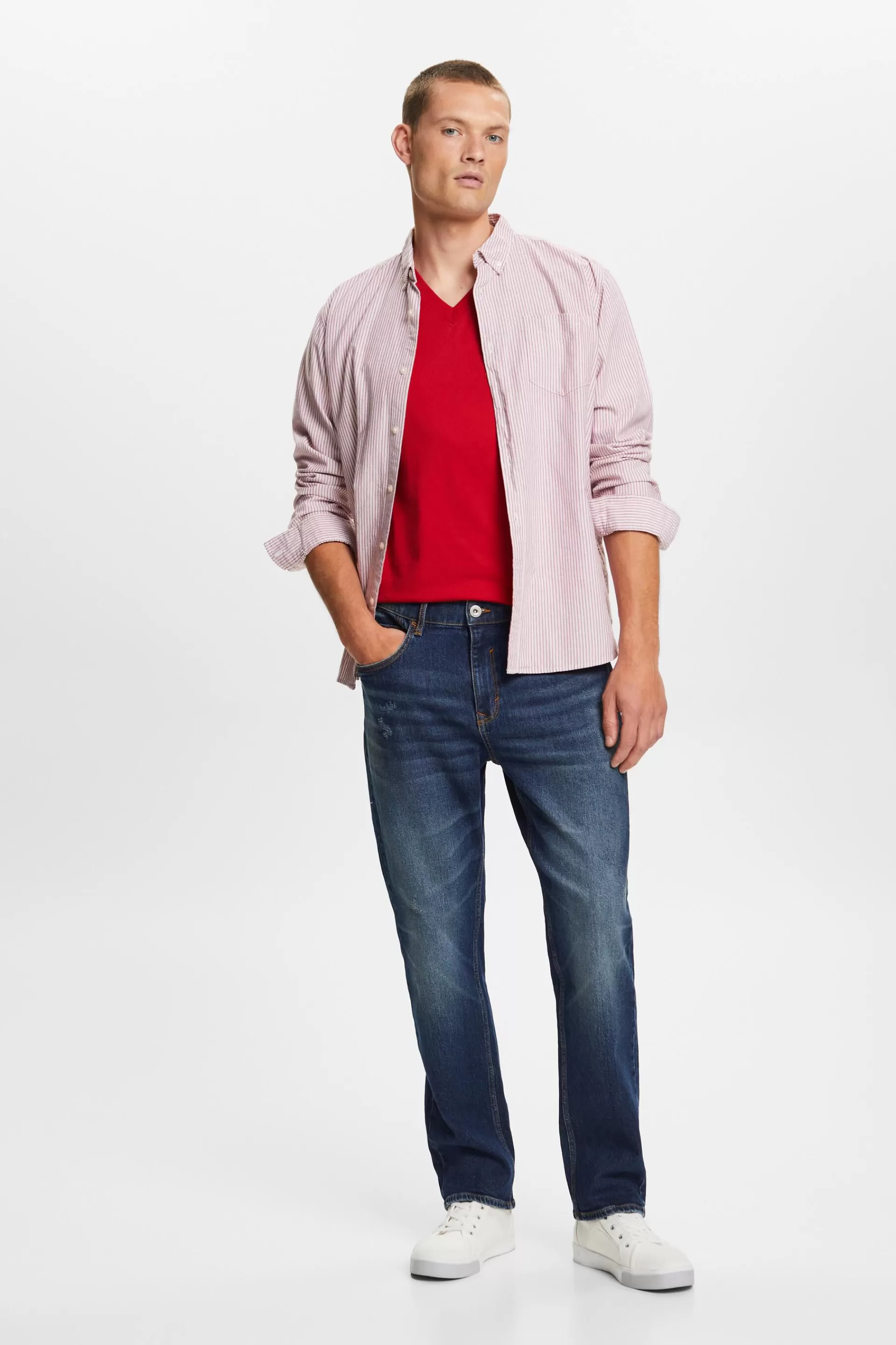 Jersey-T-Shirt mit V-Ausschnitt, 100 % Baumwolle-ESPRIT Online