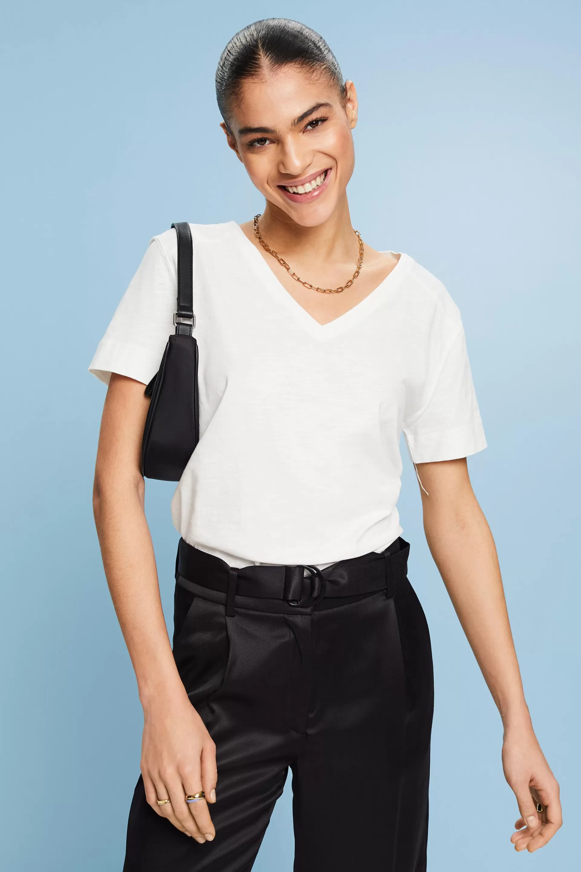 Jersey-T-Shirt mit V-Ausschnitt-ESPRIT Outlet