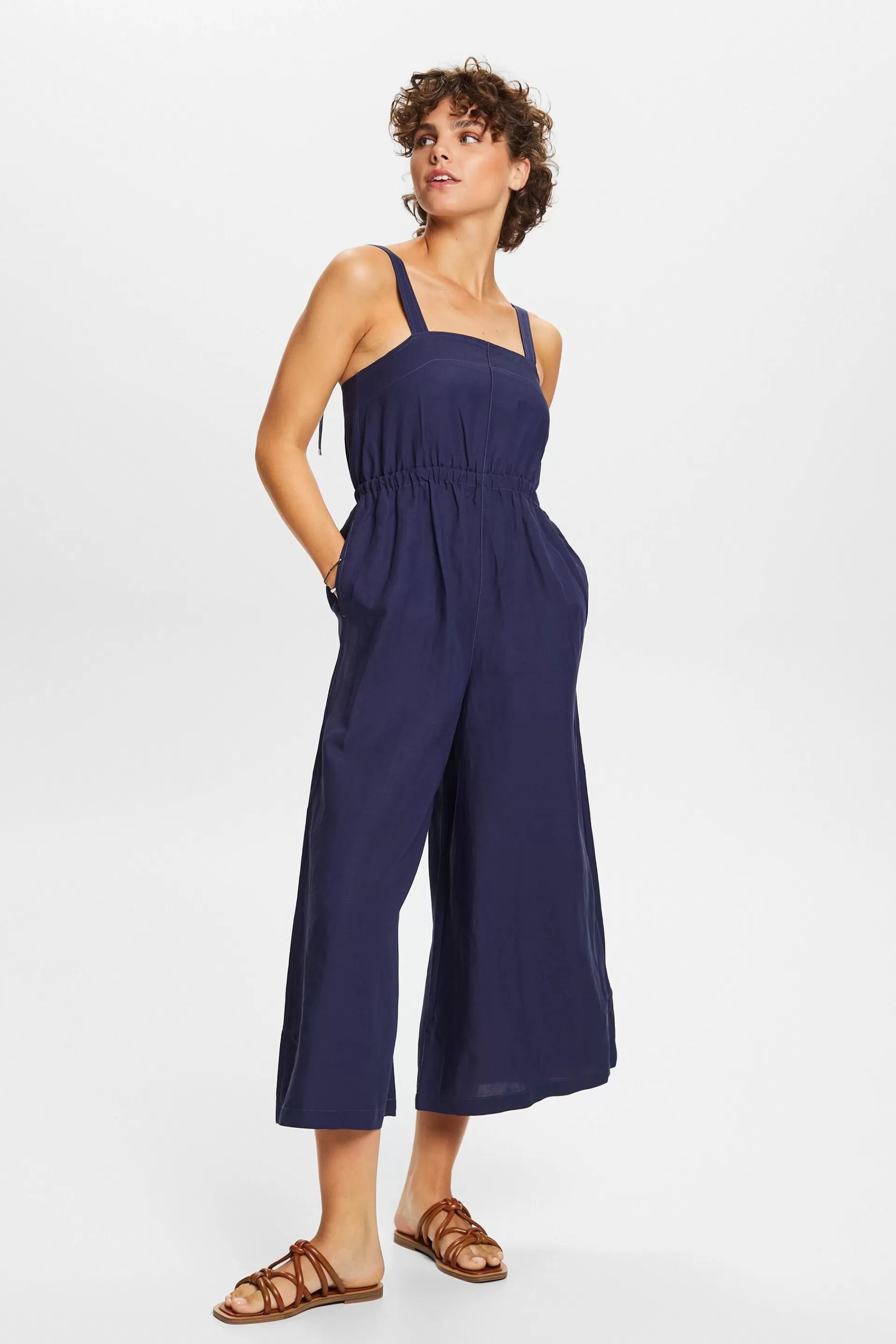 Jumpsuit mit weitem Bein, Leinenmix-ESPRIT Cheap