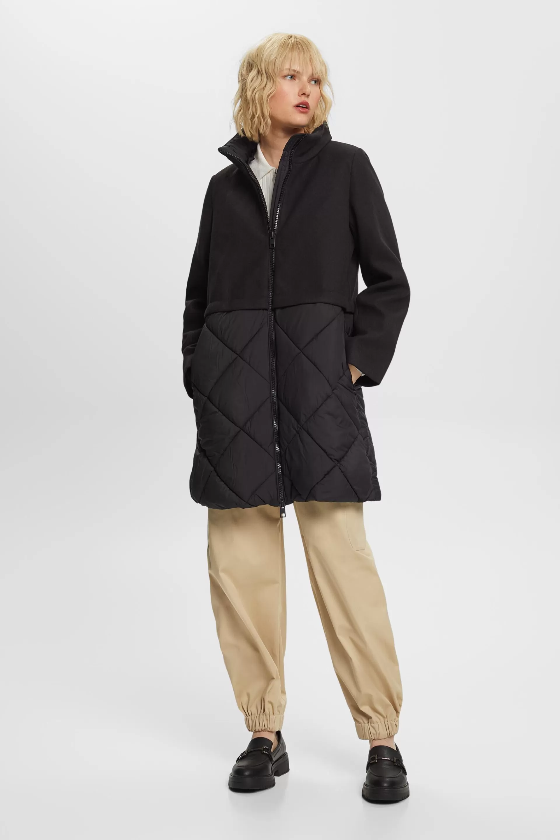 Kapuzenmantel aus Materialmix-ESPRIT Best