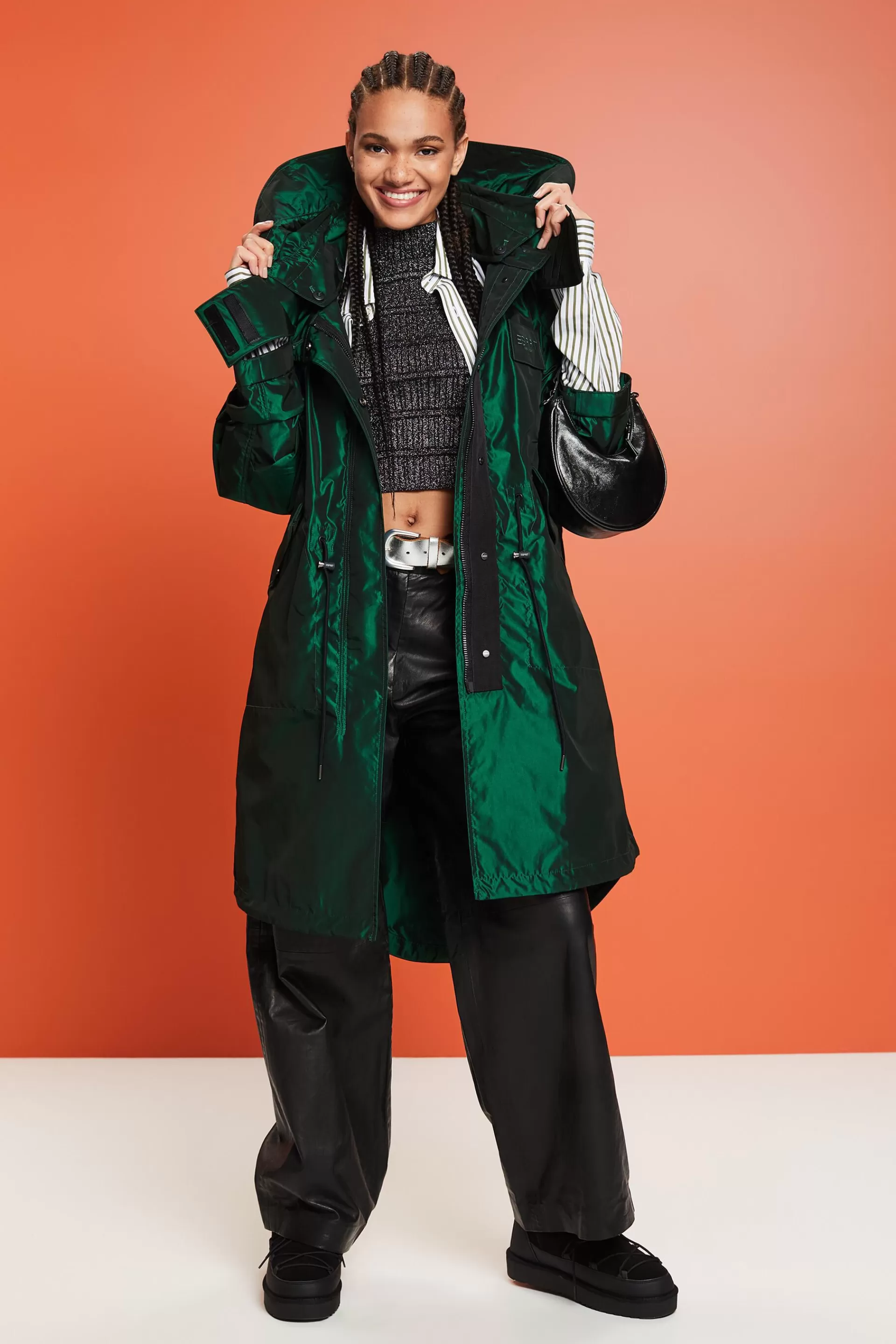 Kapuzen-Parka im Metallic-Look-ESPRIT Cheap