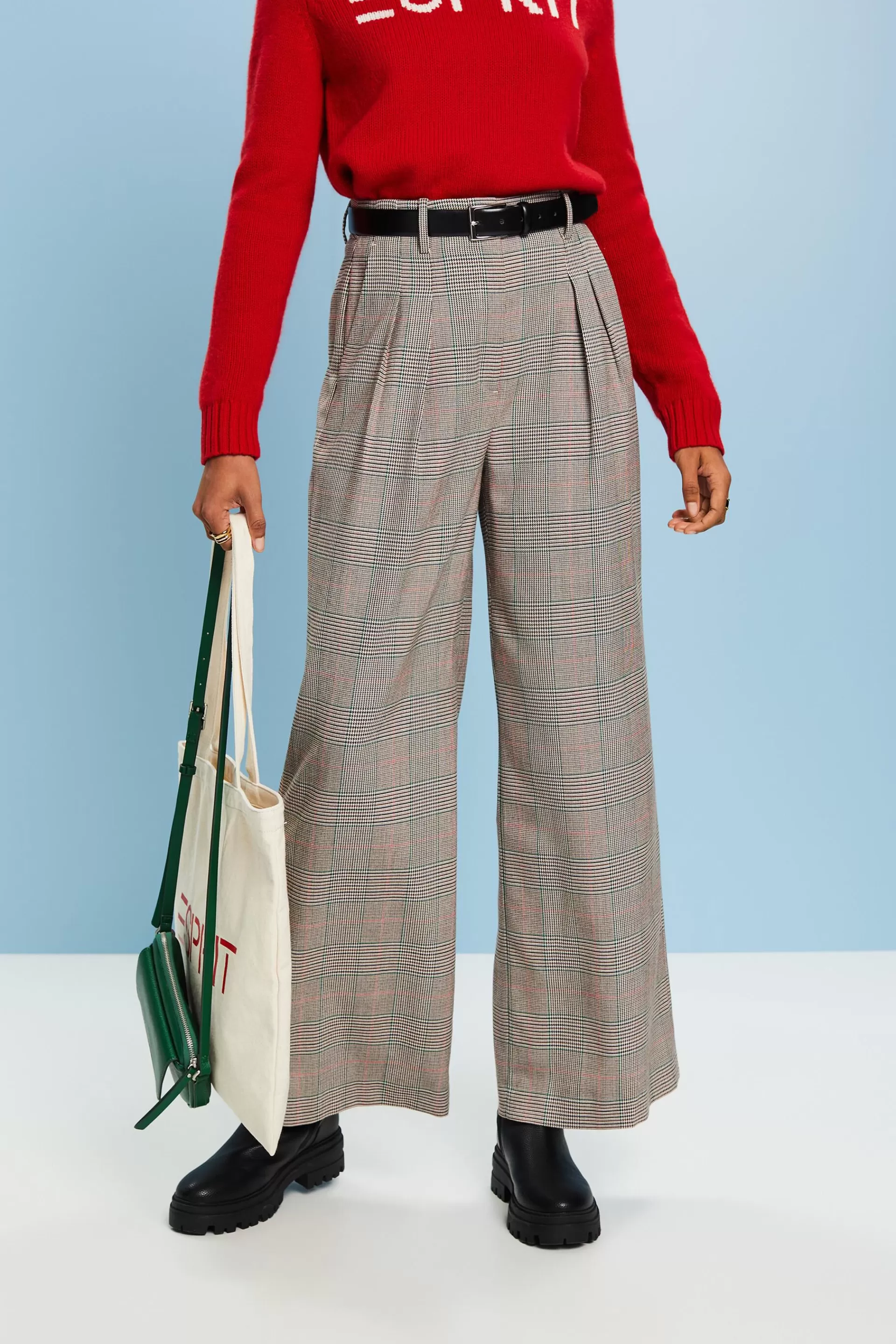 Karierte Hose mit weitem Bein-ESPRIT Cheap