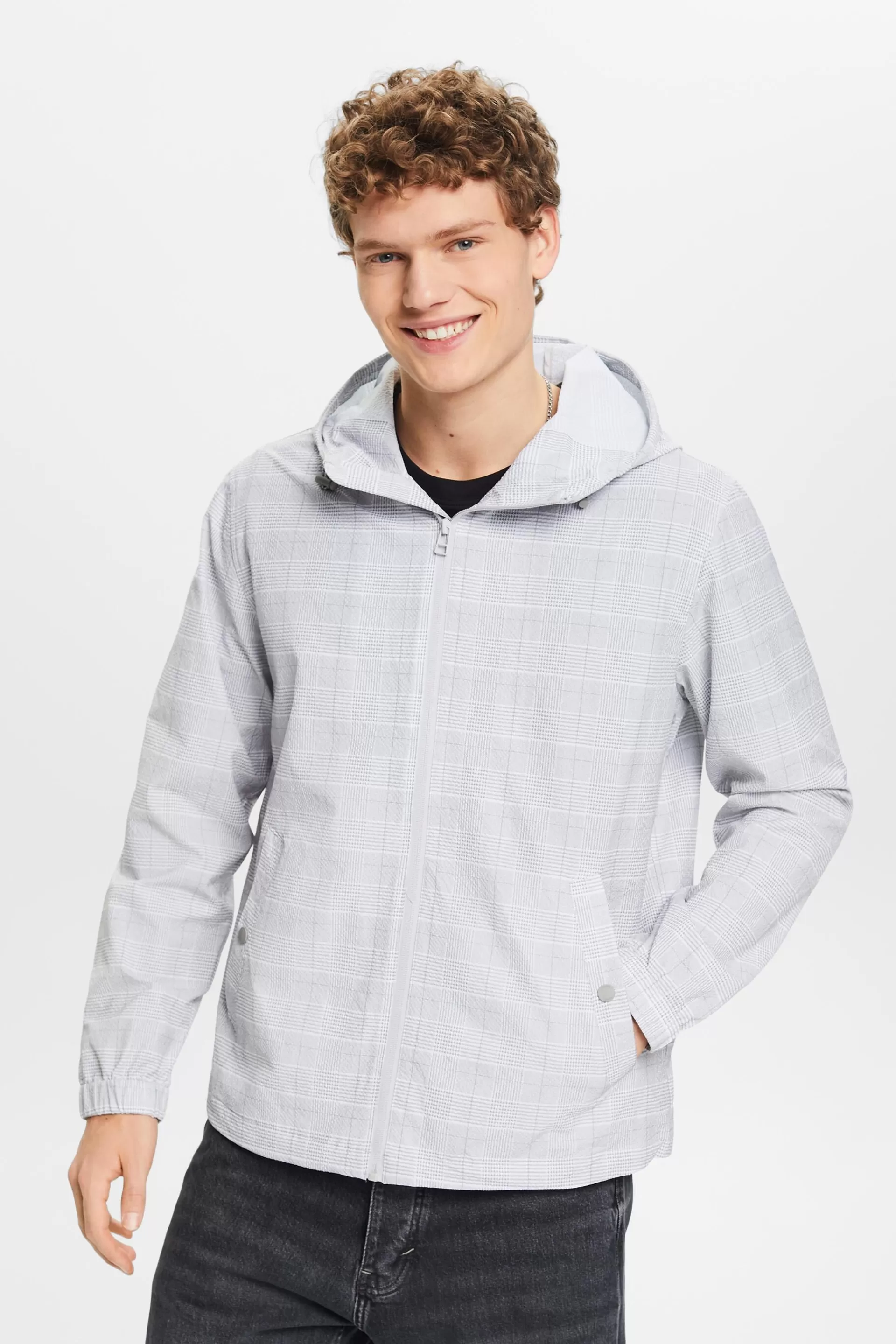 Karierte Jacke mit Kapuze und Reißverschluss-ESPRIT New