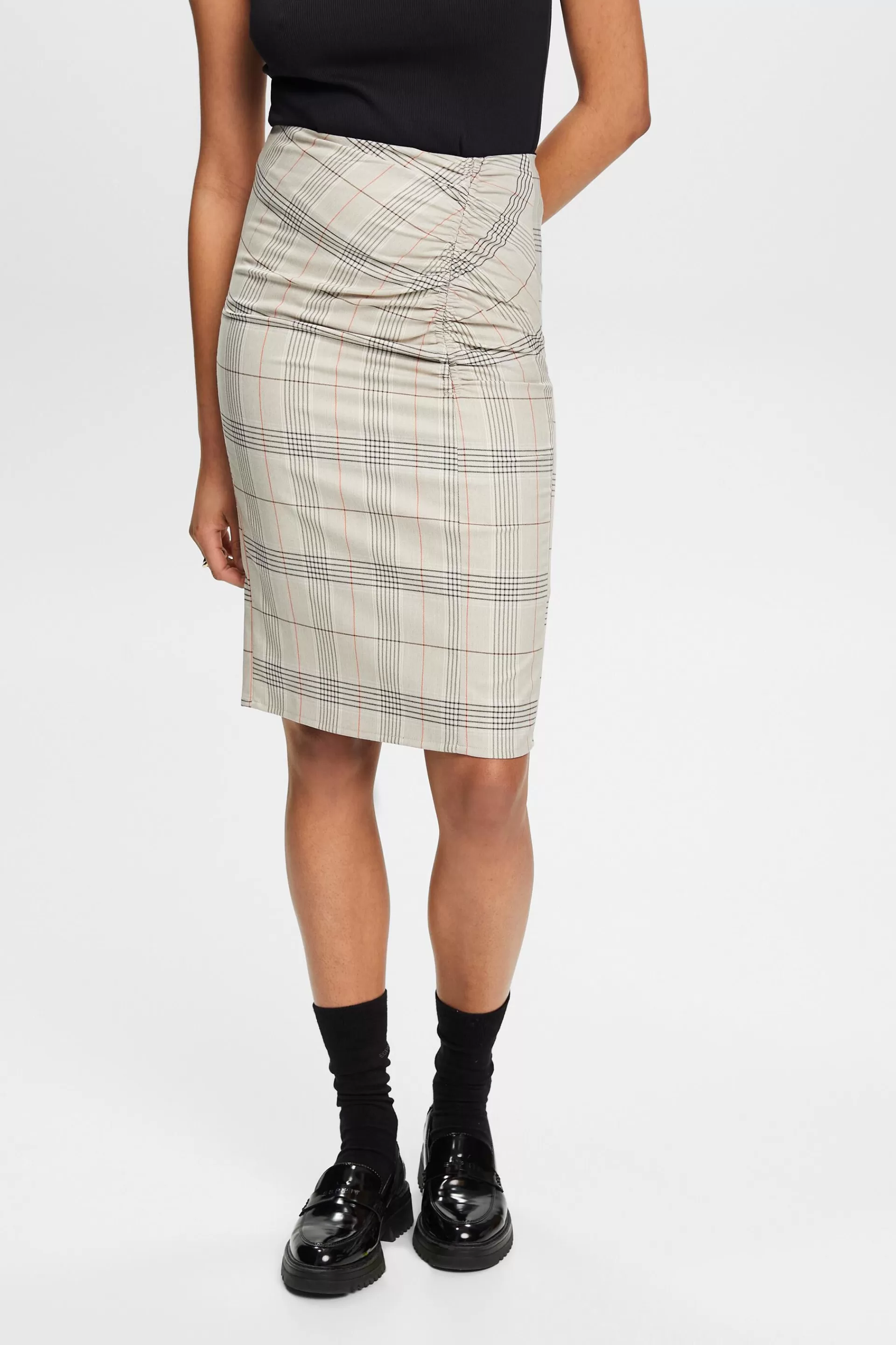 Karierter Bleistiftrock mit gerafften Details-ESPRIT Clearance