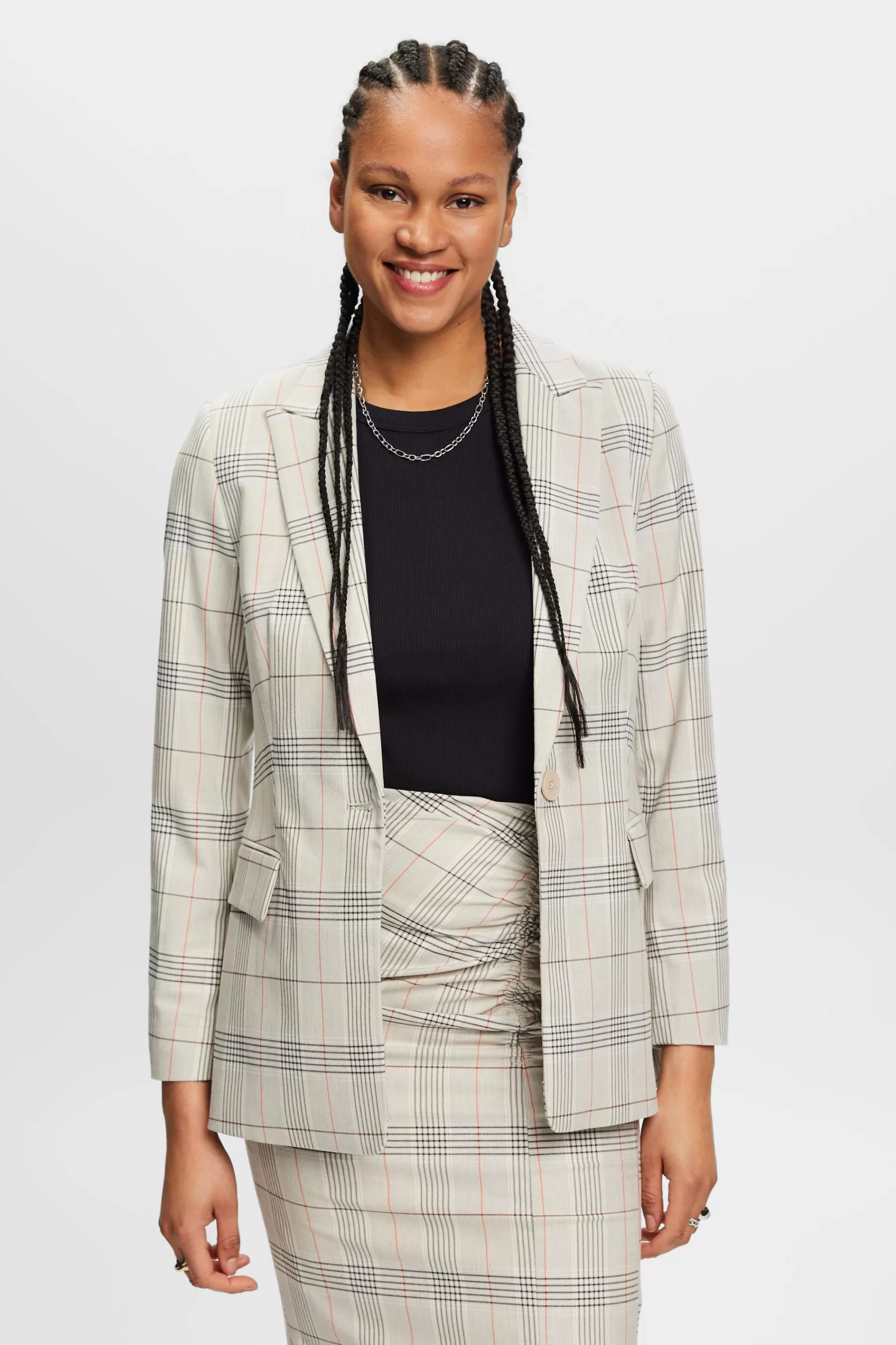 Karierter Einknopfblazer-ESPRIT Store
