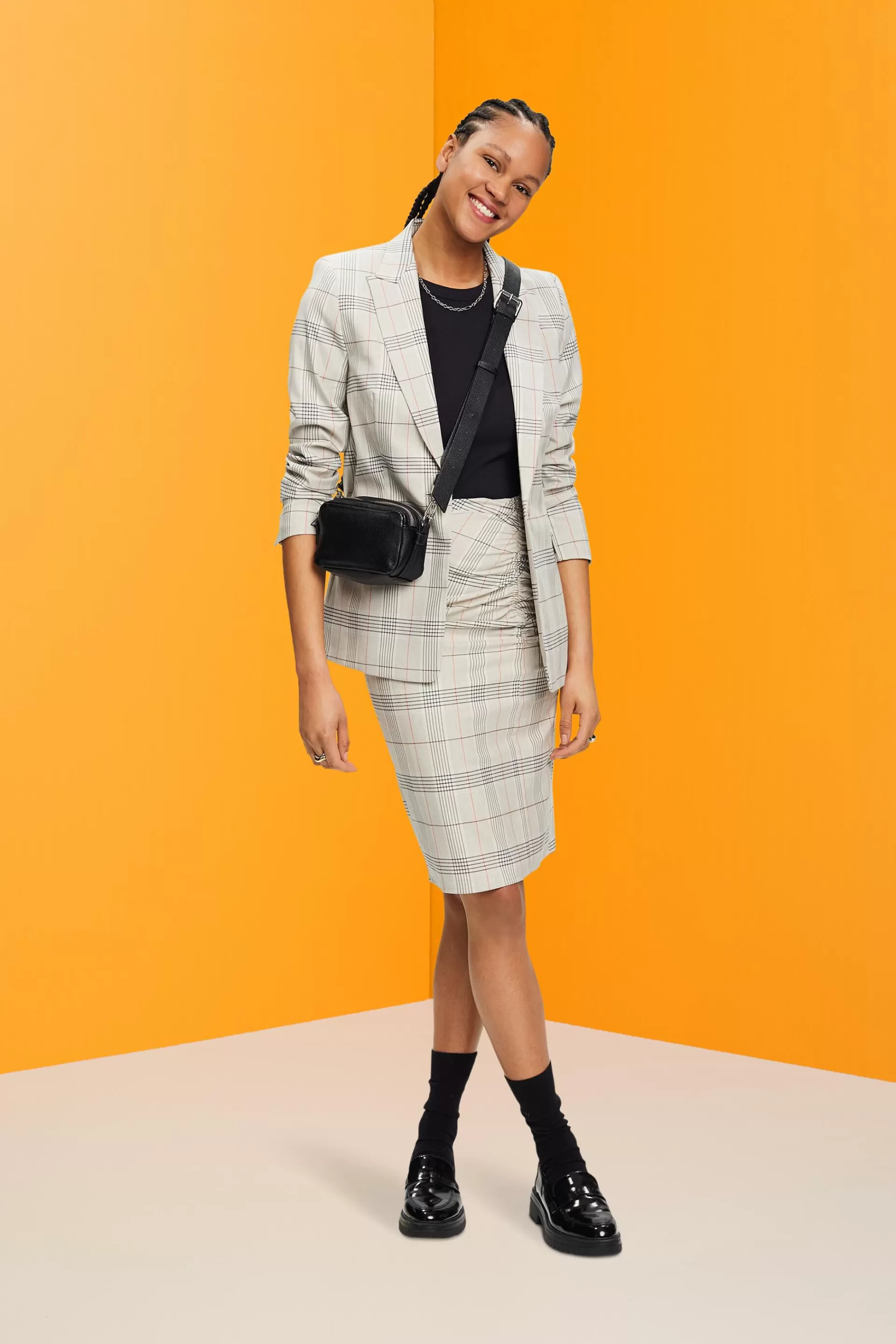 Karierter Einknopfblazer-ESPRIT Store