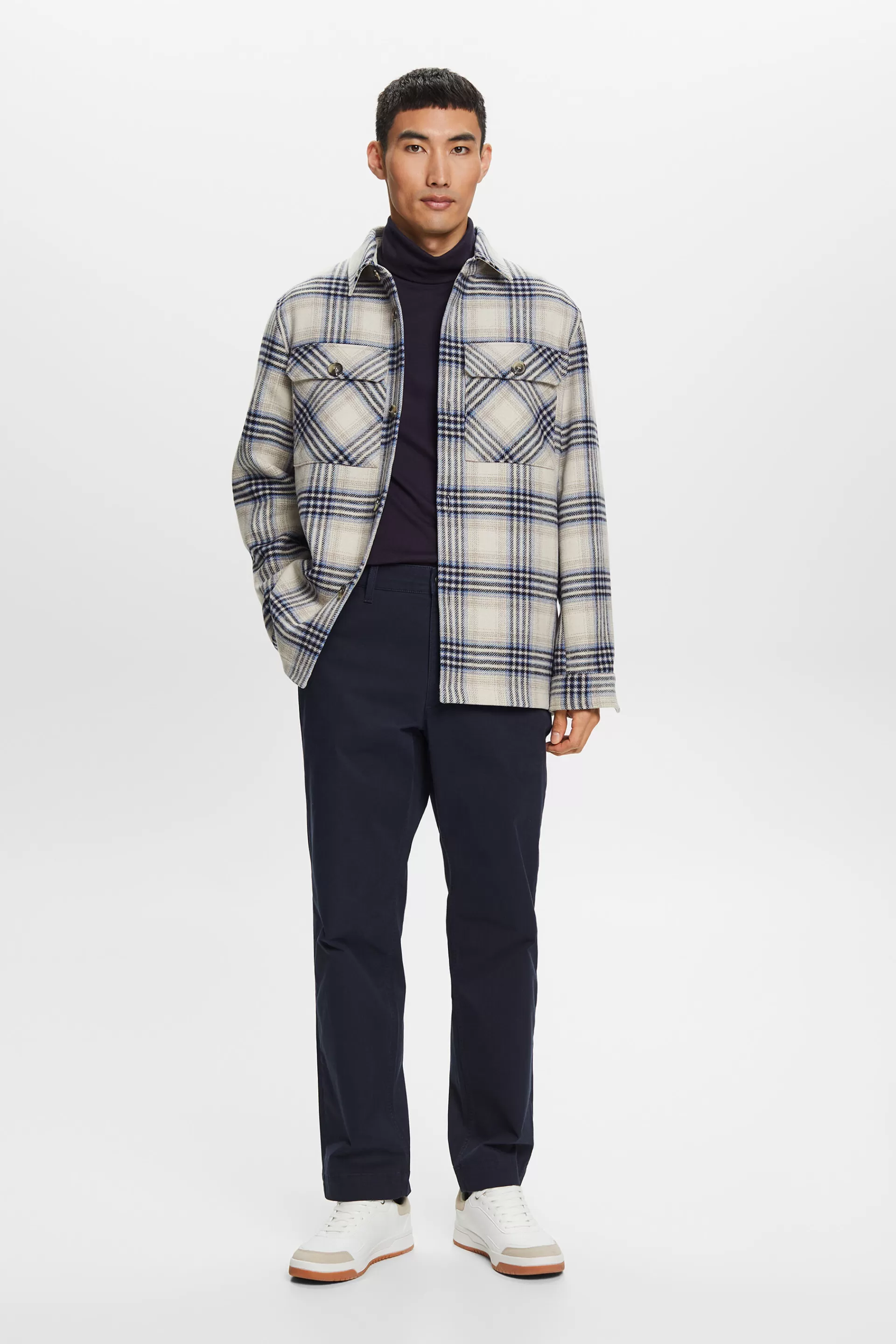 Kariertes Overshirt aus Wollmix-ESPRIT Discount