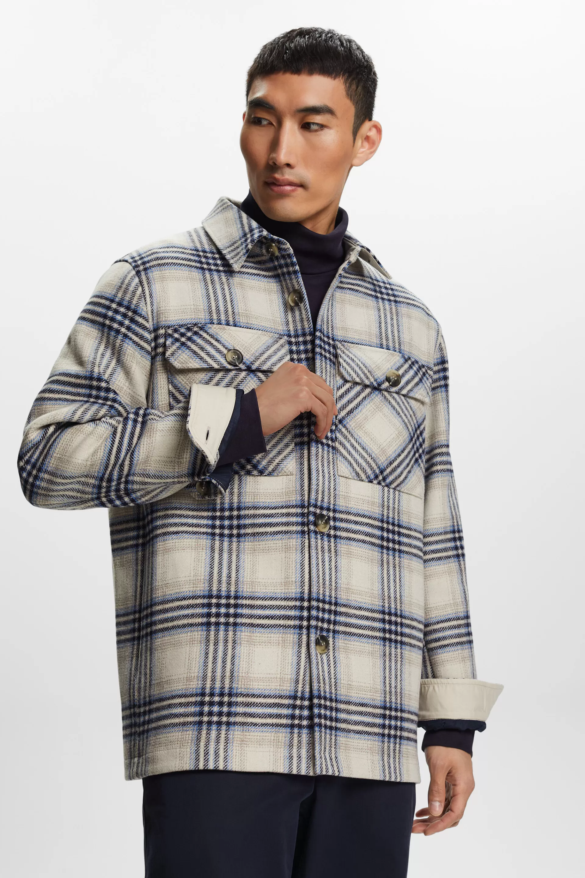 Kariertes Overshirt aus Wollmix-ESPRIT Discount