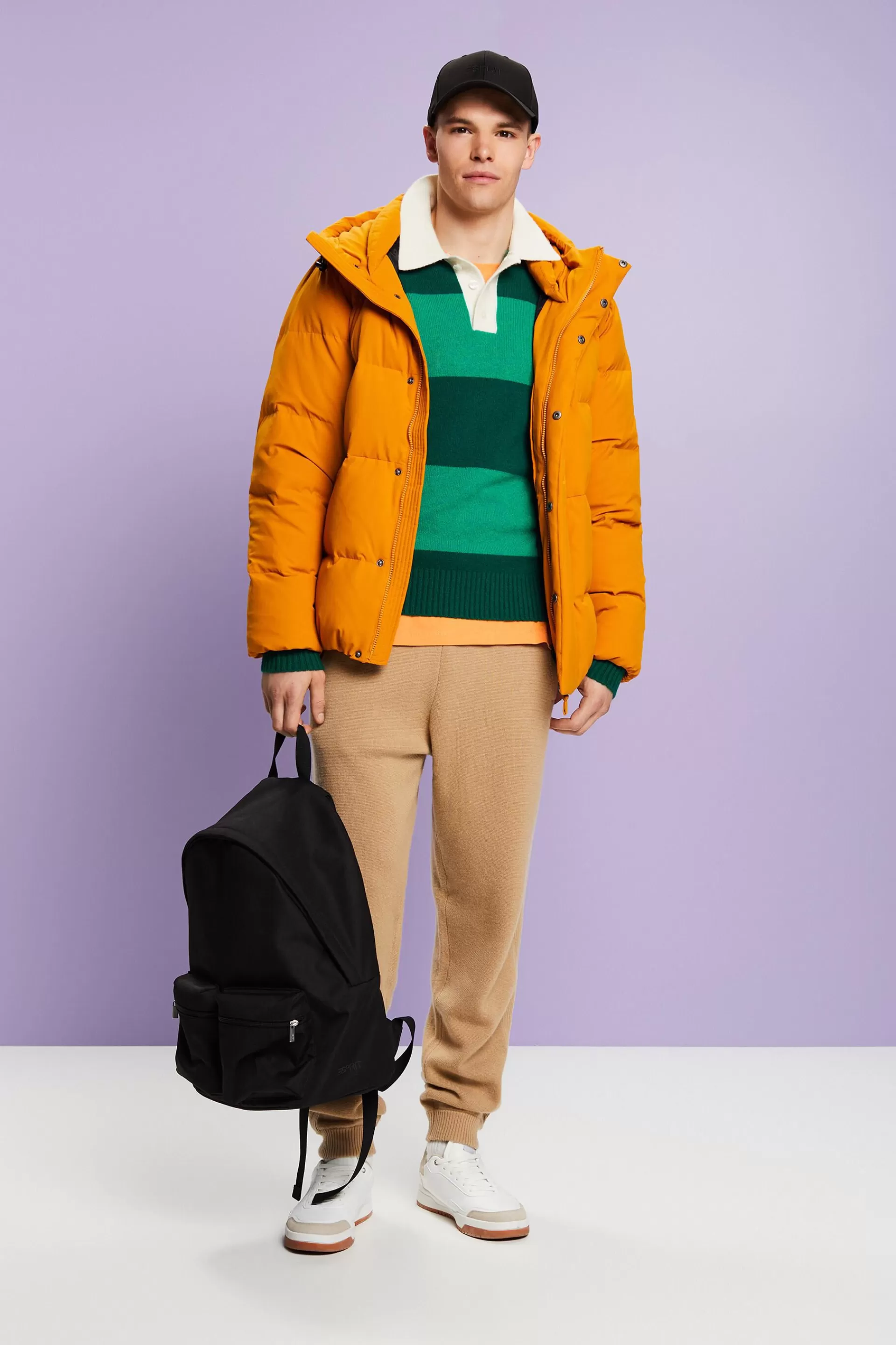 Kaschmirpullover mit Polokragen und Rugby-Streifen-ESPRIT Cheap
