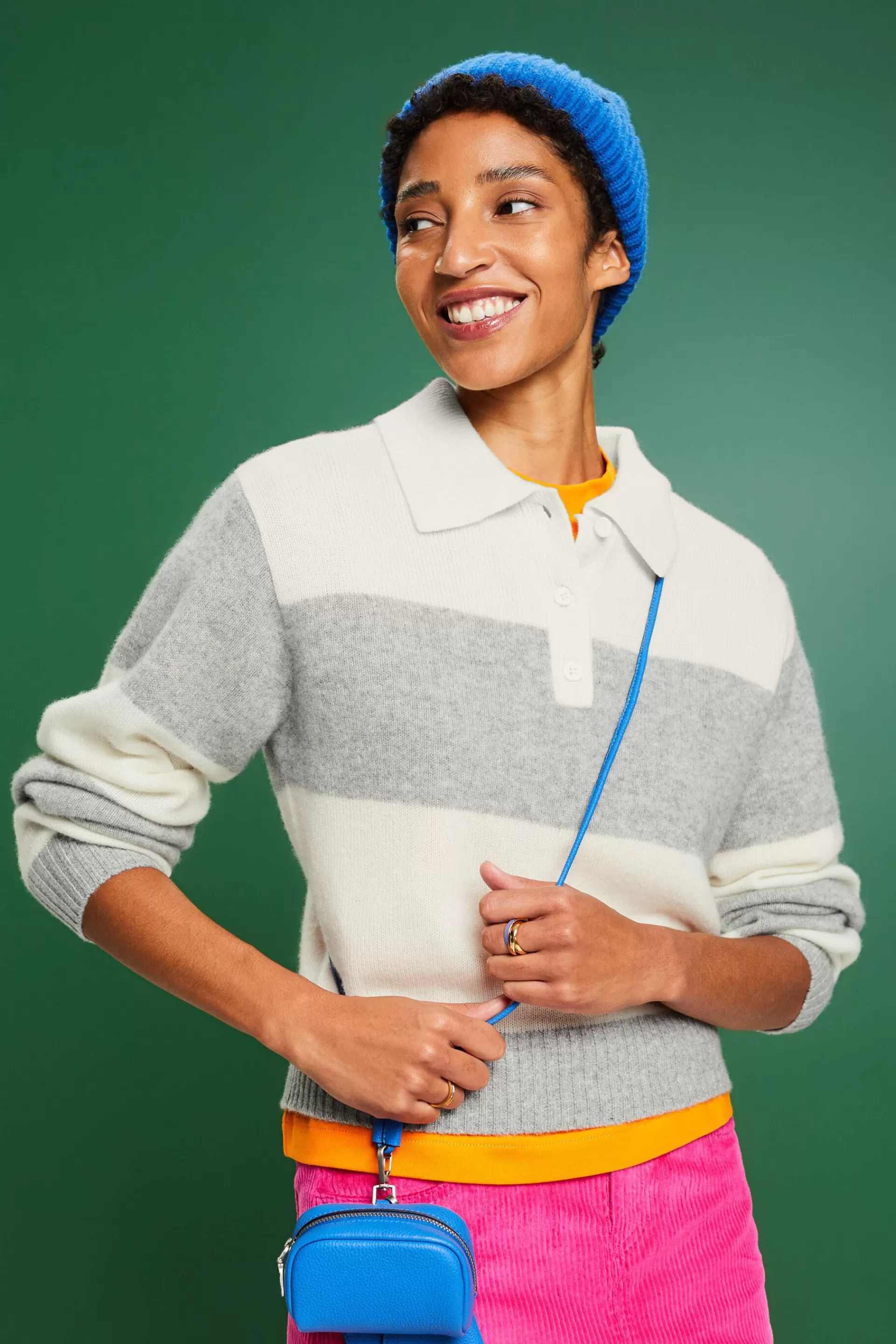 Kaschmirpullover mit Rugbystreifen und Polokragen-ESPRIT Shop