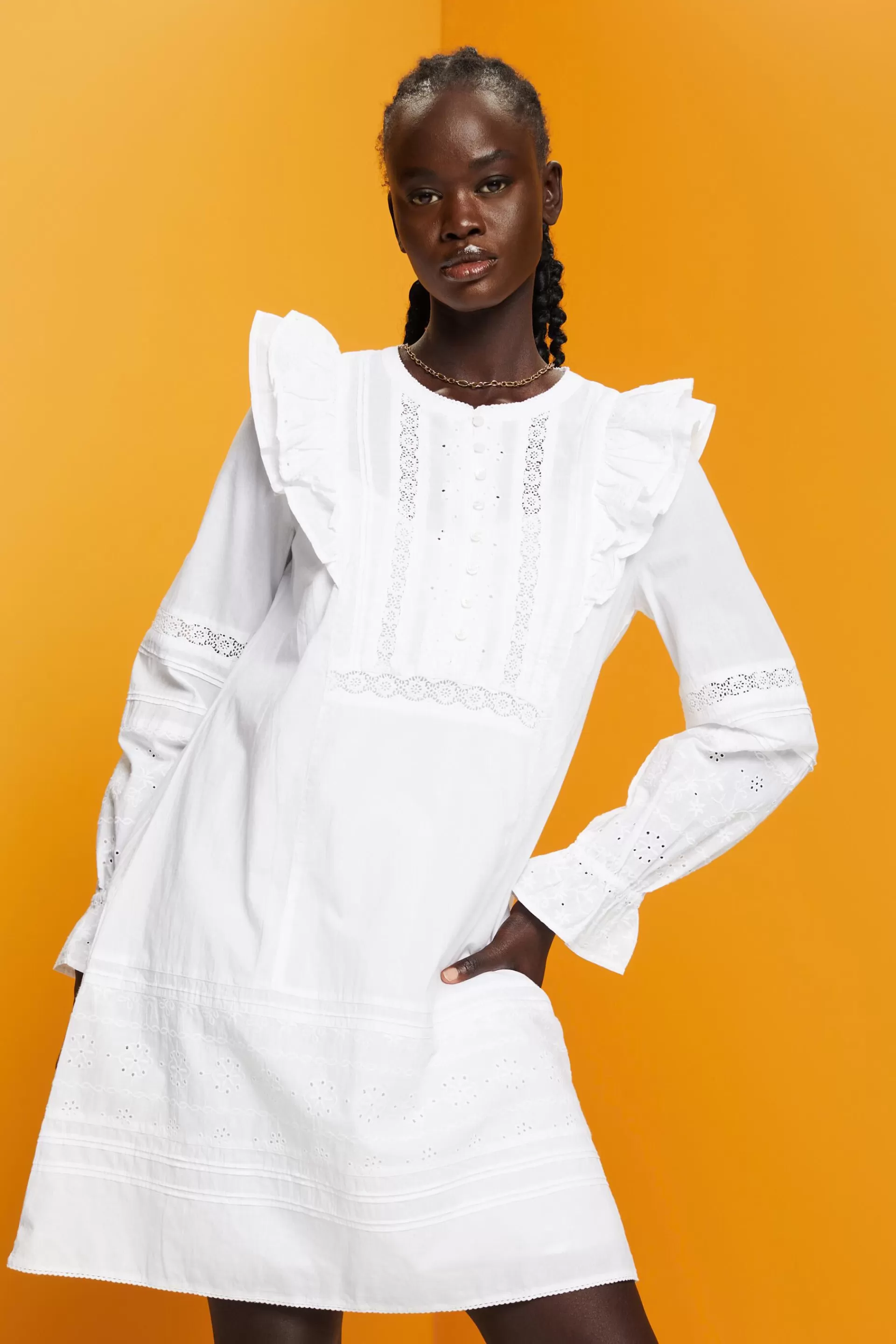 Knielanges Kleid aus Baumwolle mit Spitze-ESPRIT Fashion