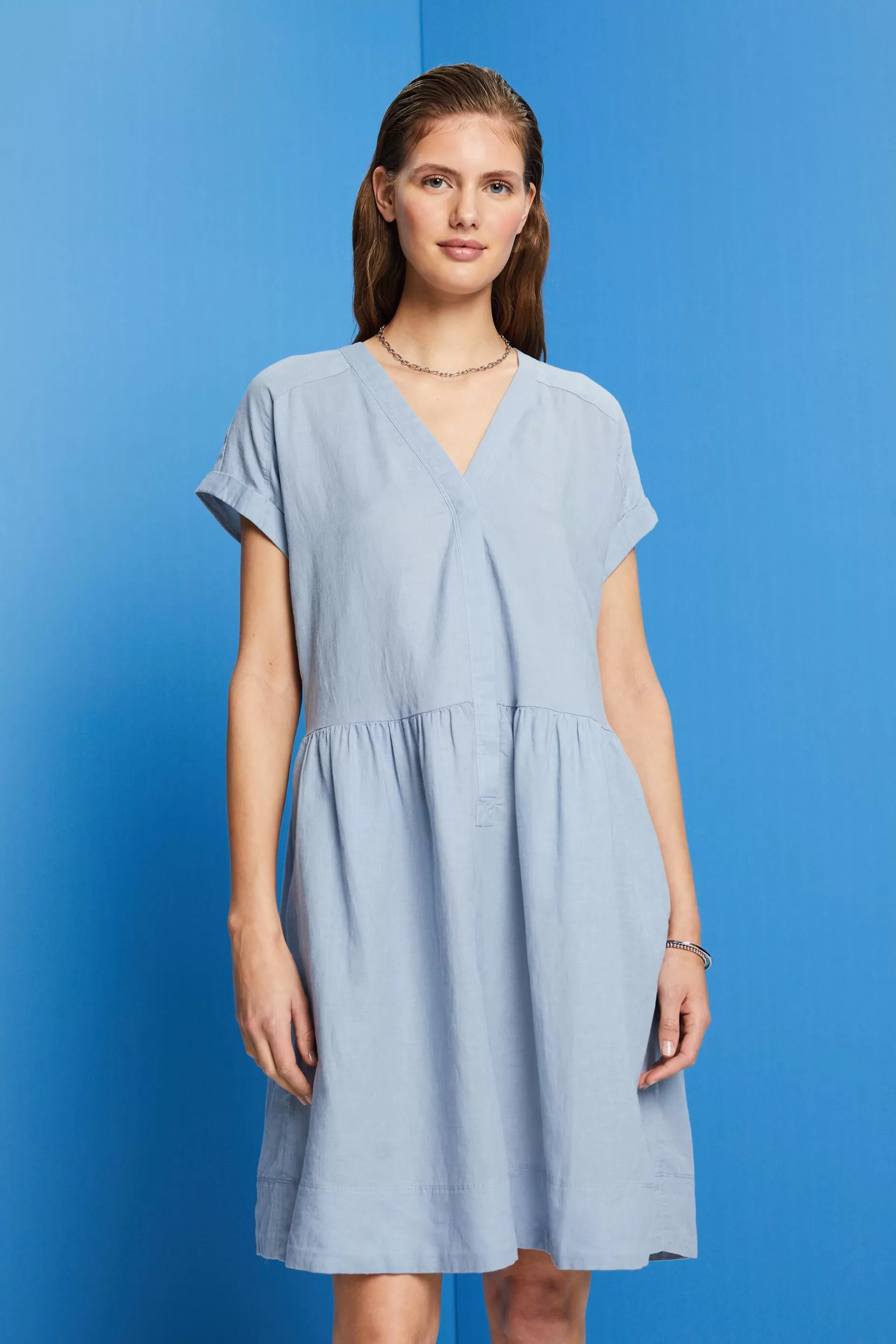 Knielanges Kleid, Baumwolle-Leinen-Mix-ESPRIT Outlet