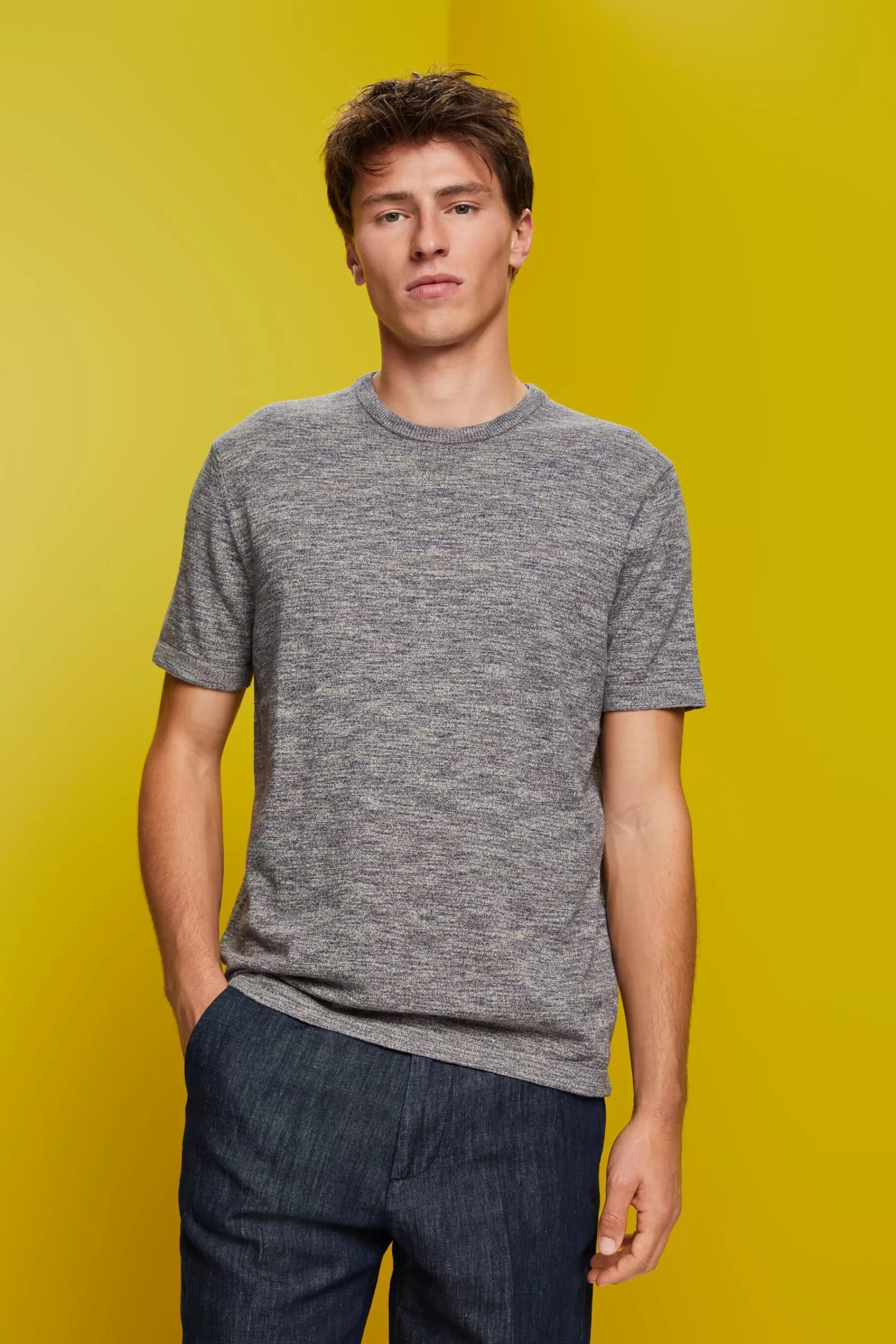 Kurzärmeliger, melierter Strickpullover-ESPRIT Online