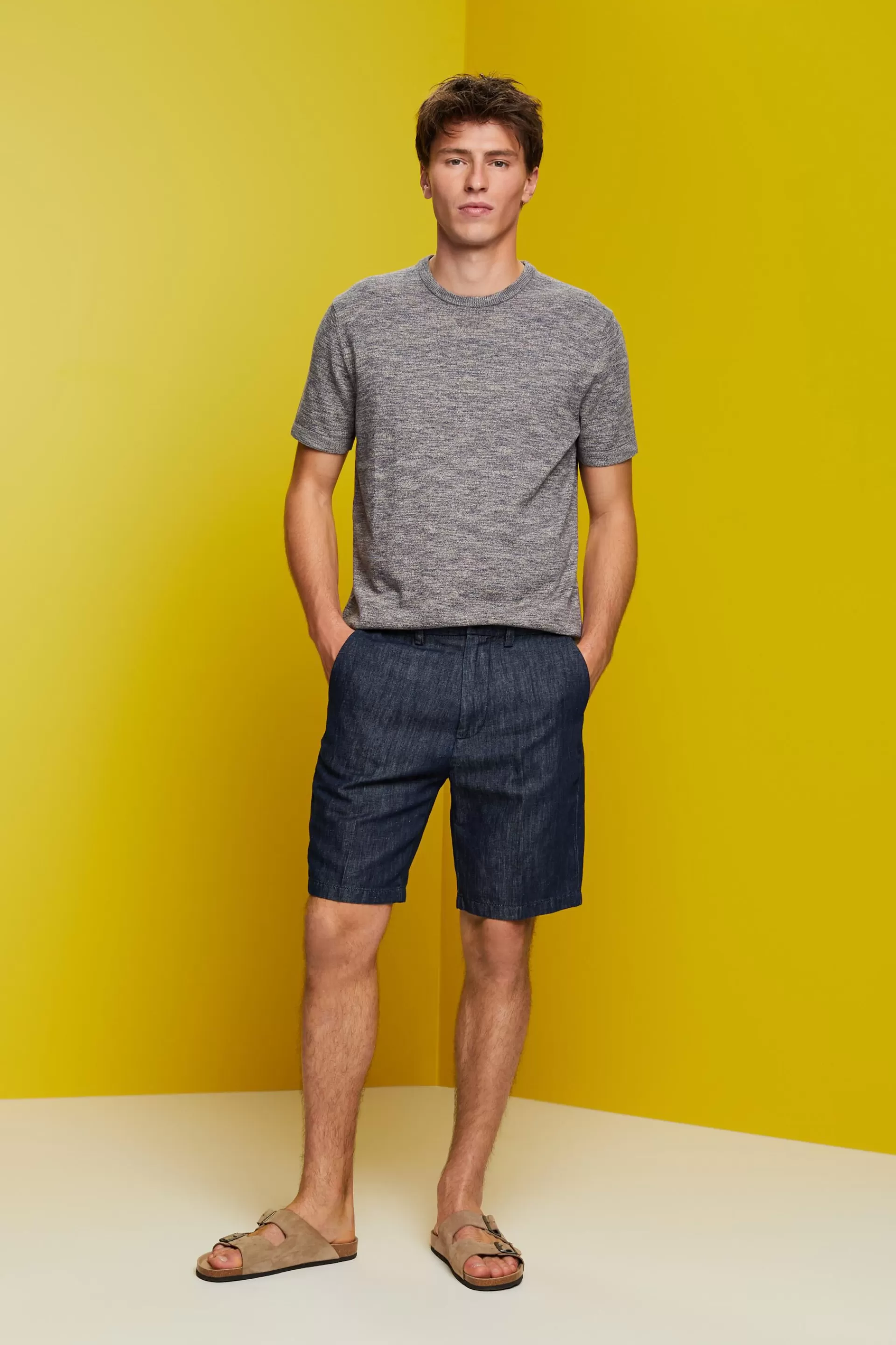 Kurzärmeliger, melierter Strickpullover-ESPRIT Online
