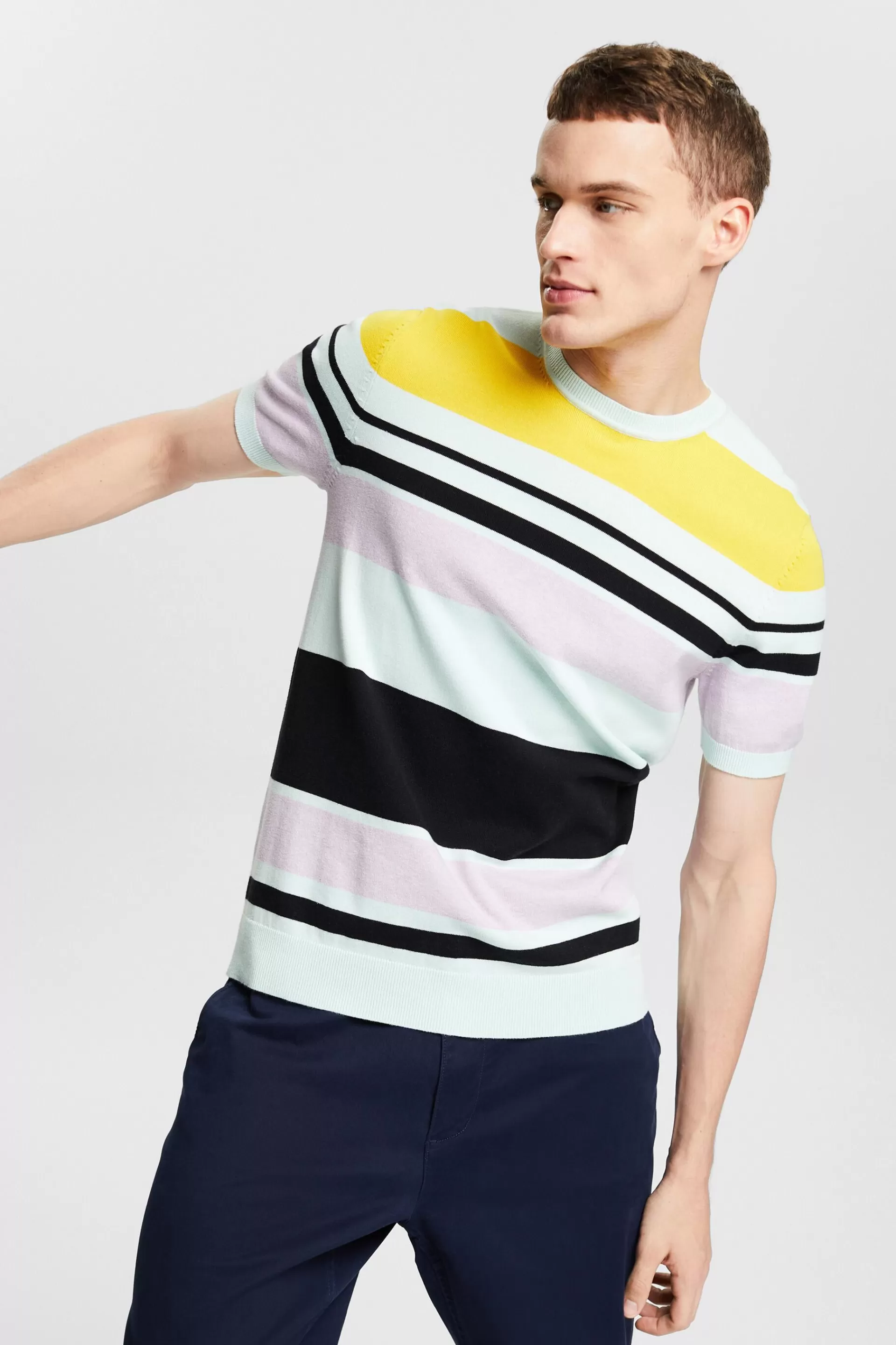 Kurzärmeliger Strickpullover mit Streifen-ESPRIT Outlet