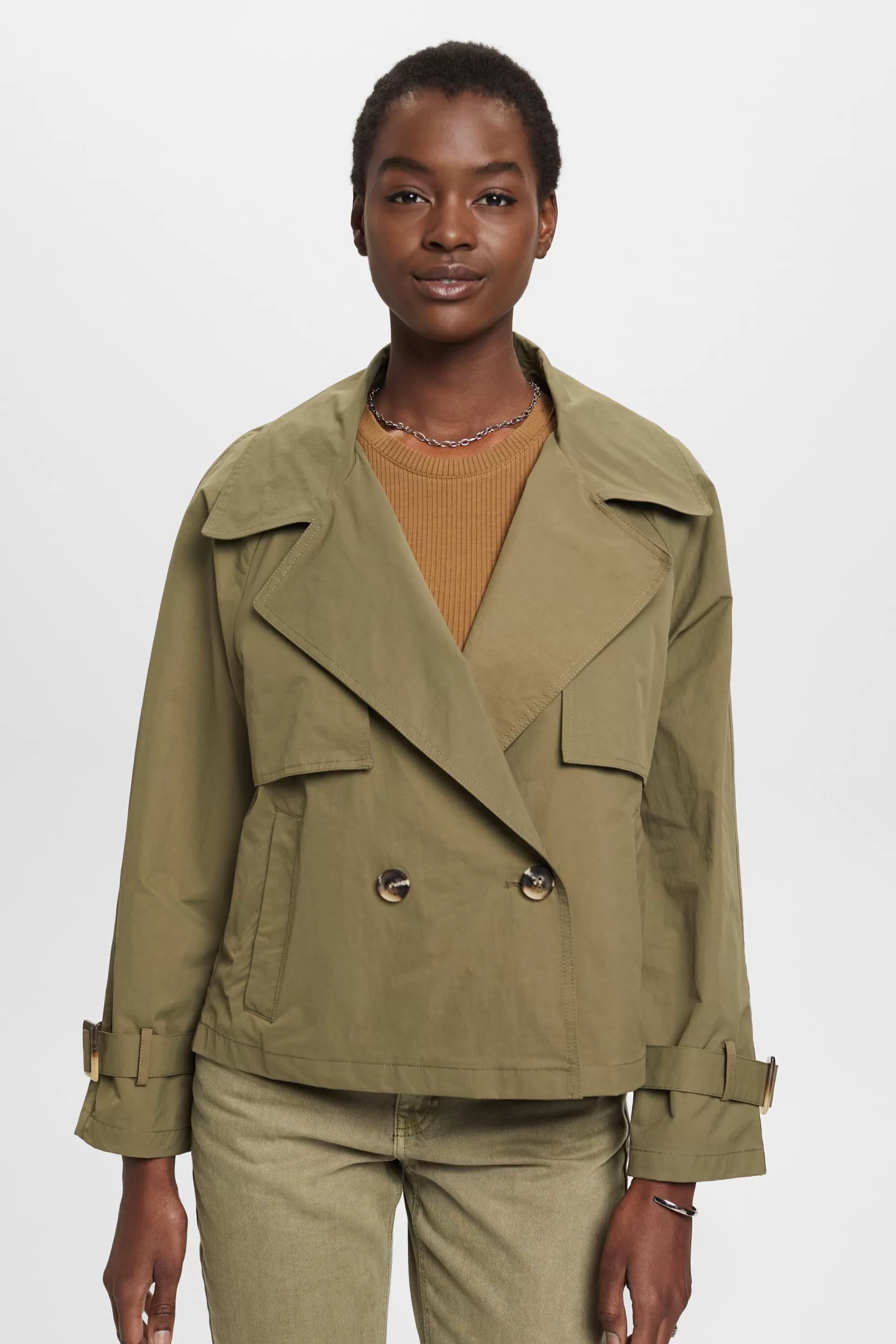 Kurzer zweireihiger Trenchcoat-ESPRIT Outlet