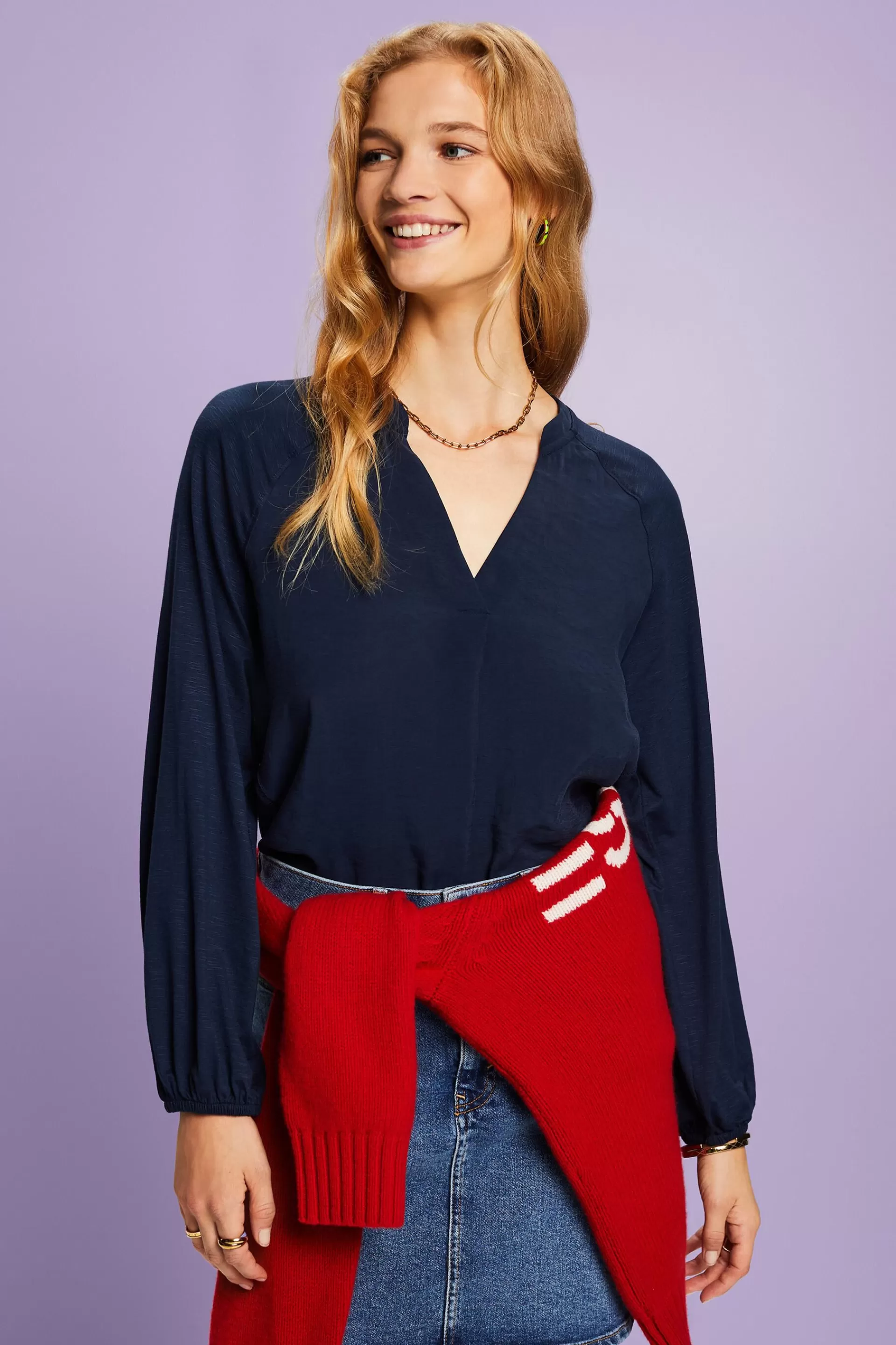 Langarmbluse mit V-Ausschnitt-ESPRIT Outlet
