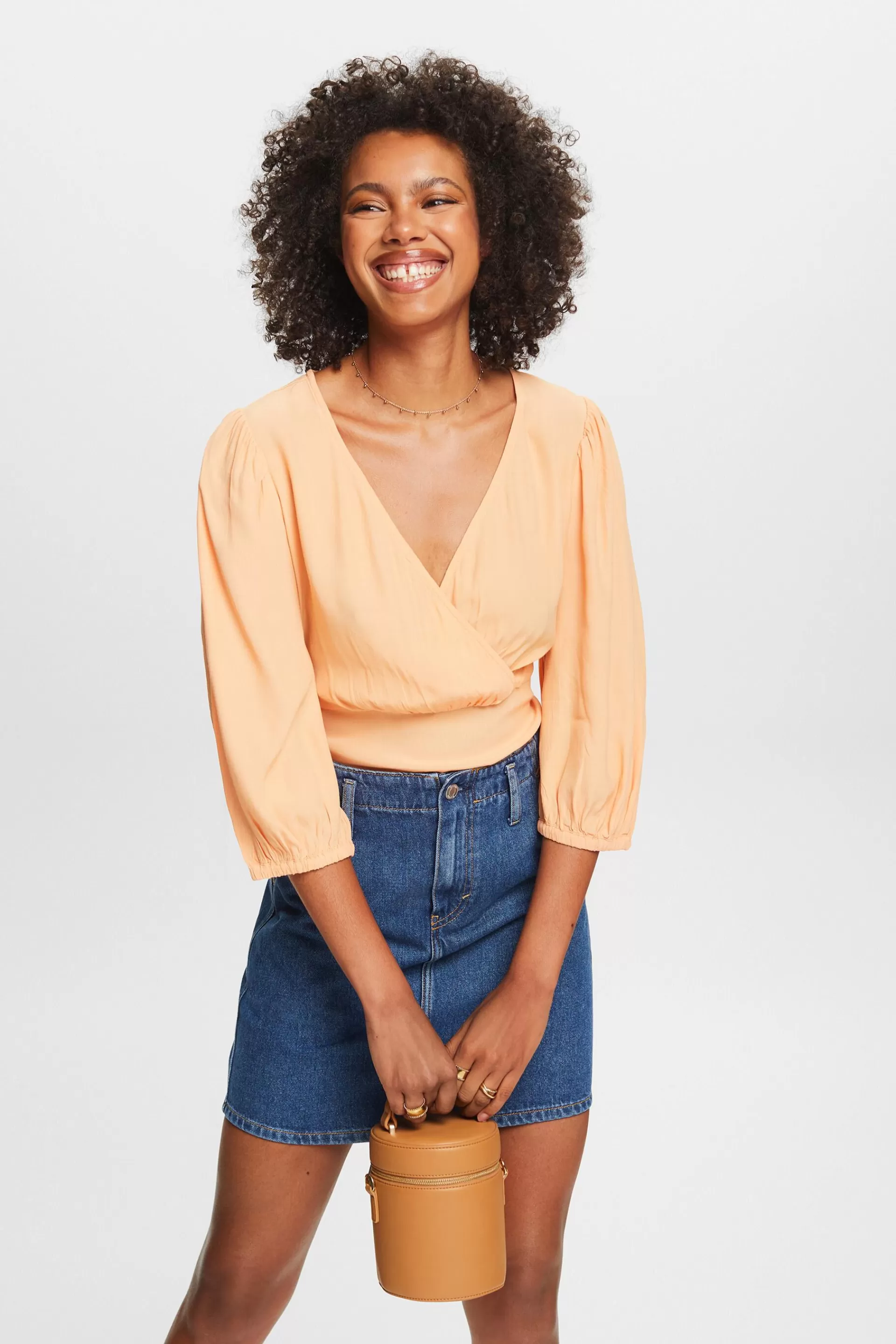 Langärmlige Crêpe-Bluse mit Raffungen-ESPRIT Clearance