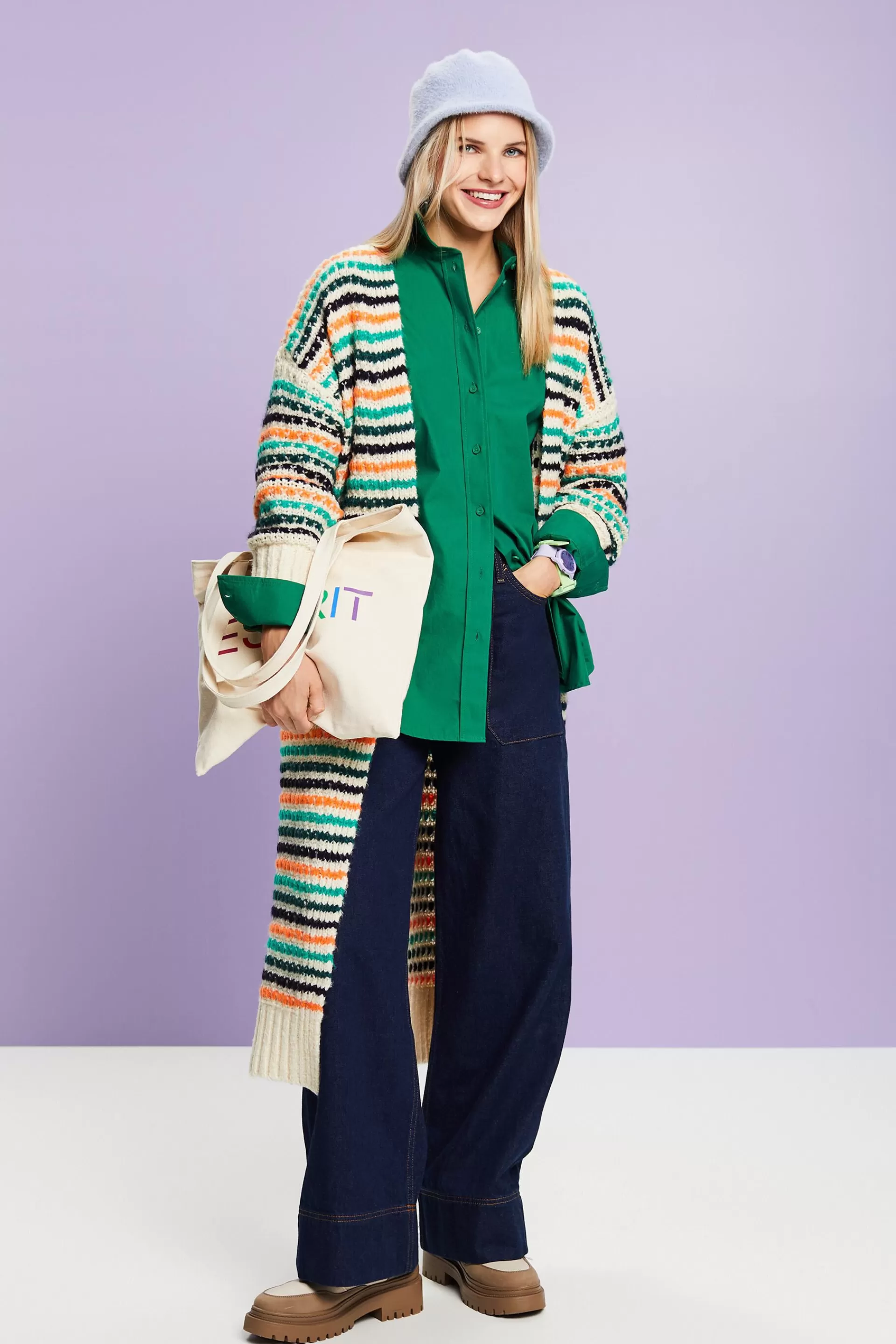 Langer Cardigan mit Streifen-ESPRIT Discount