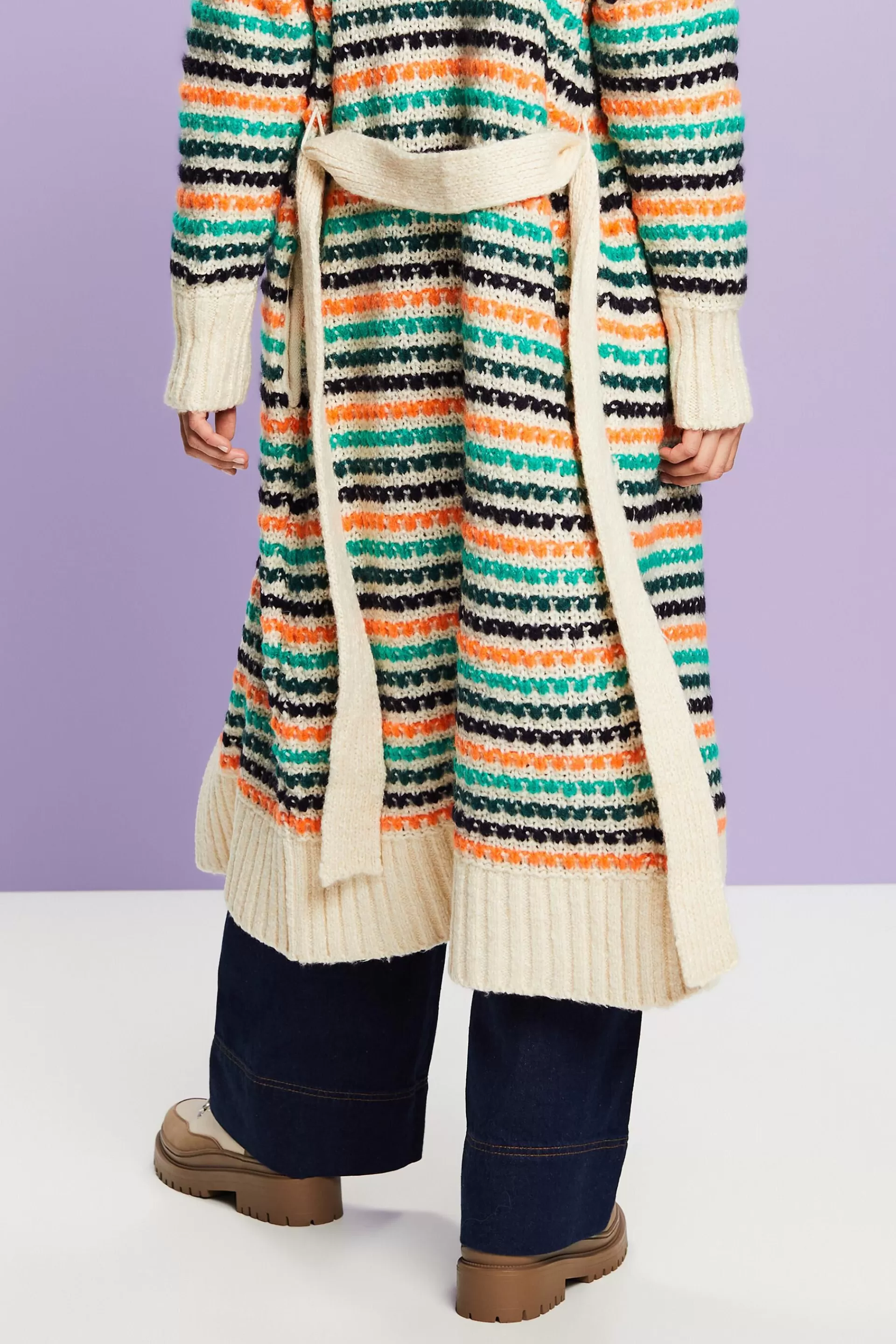 Langer Cardigan mit Streifen-ESPRIT Discount