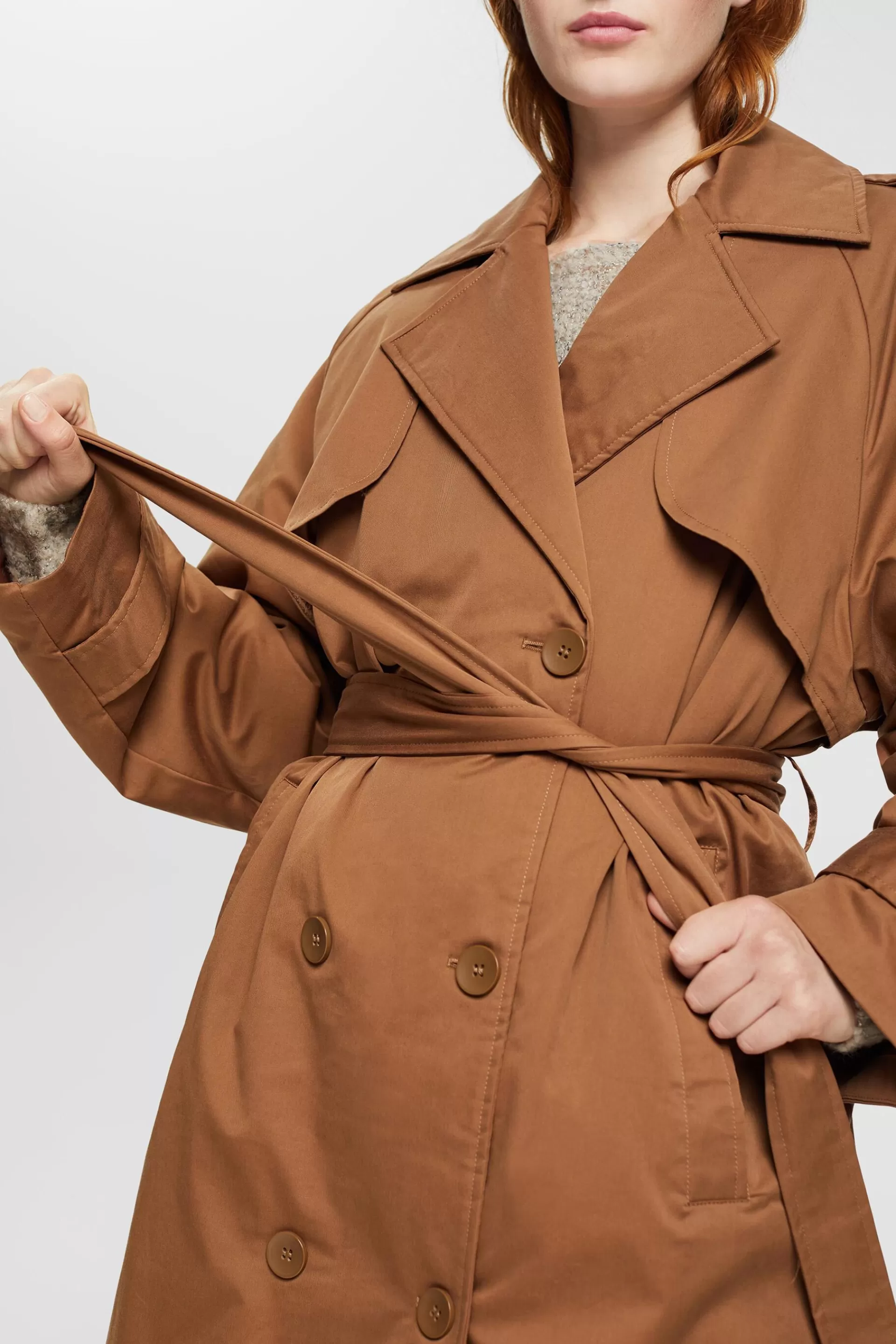 Langer Trenchcoat mit Wattierung-ESPRIT Store