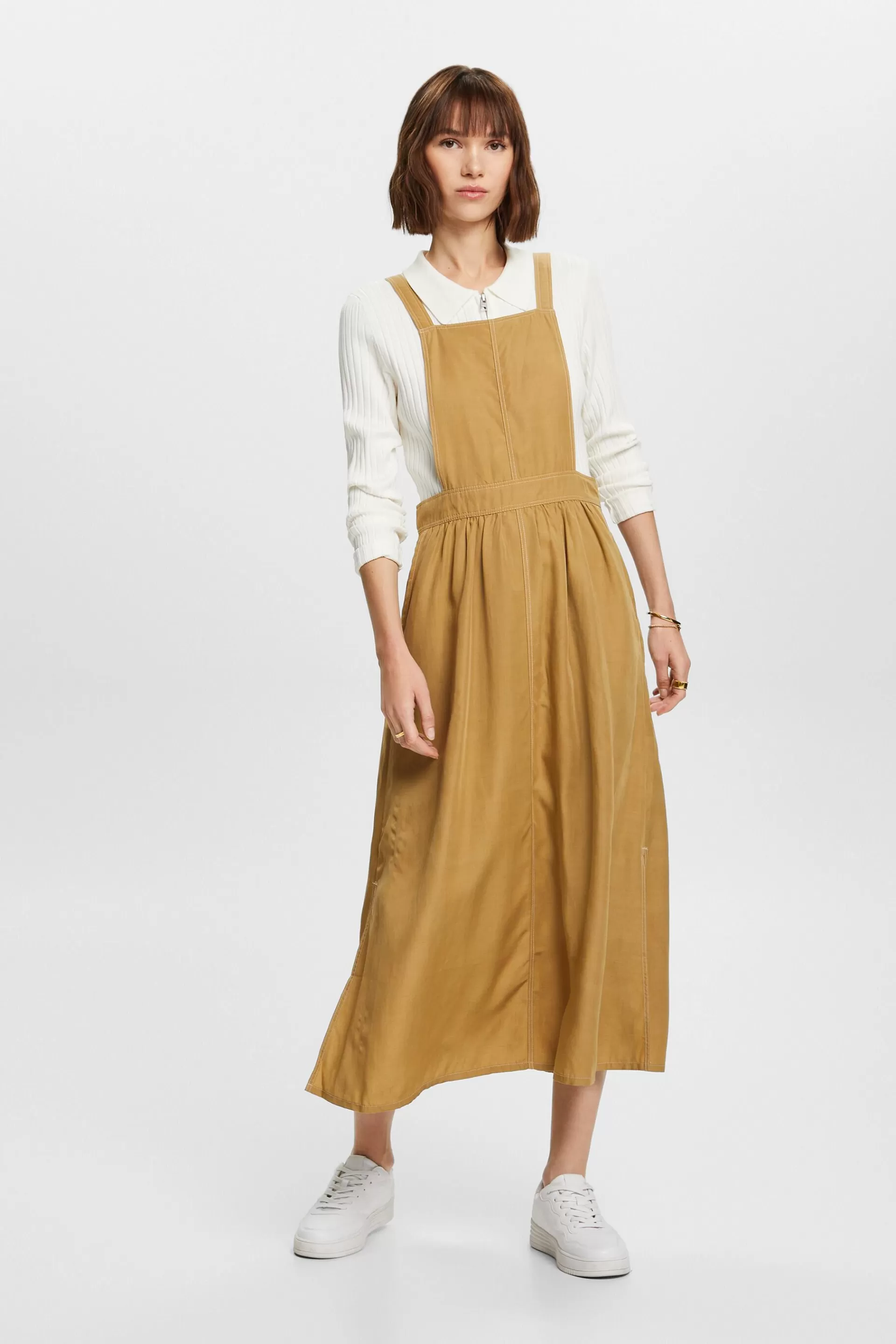 Latzkleid in Midilänge, Leinen-Mix-ESPRIT Fashion