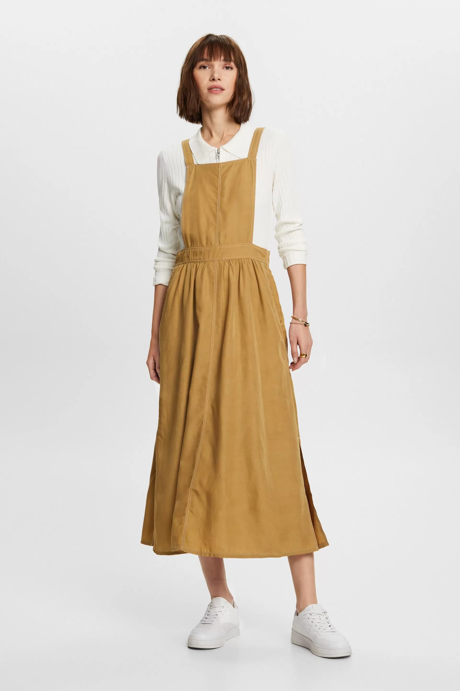 Latzkleid in Midilänge, Leinen-Mix-ESPRIT Fashion