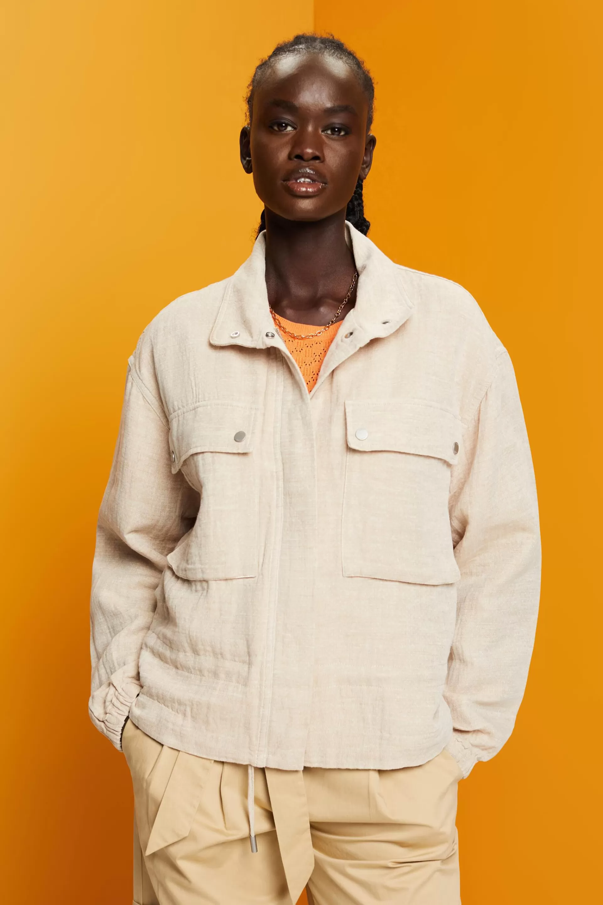 Leichte Jacke aus Baumwolle-Leinen-Mix-ESPRIT Outlet