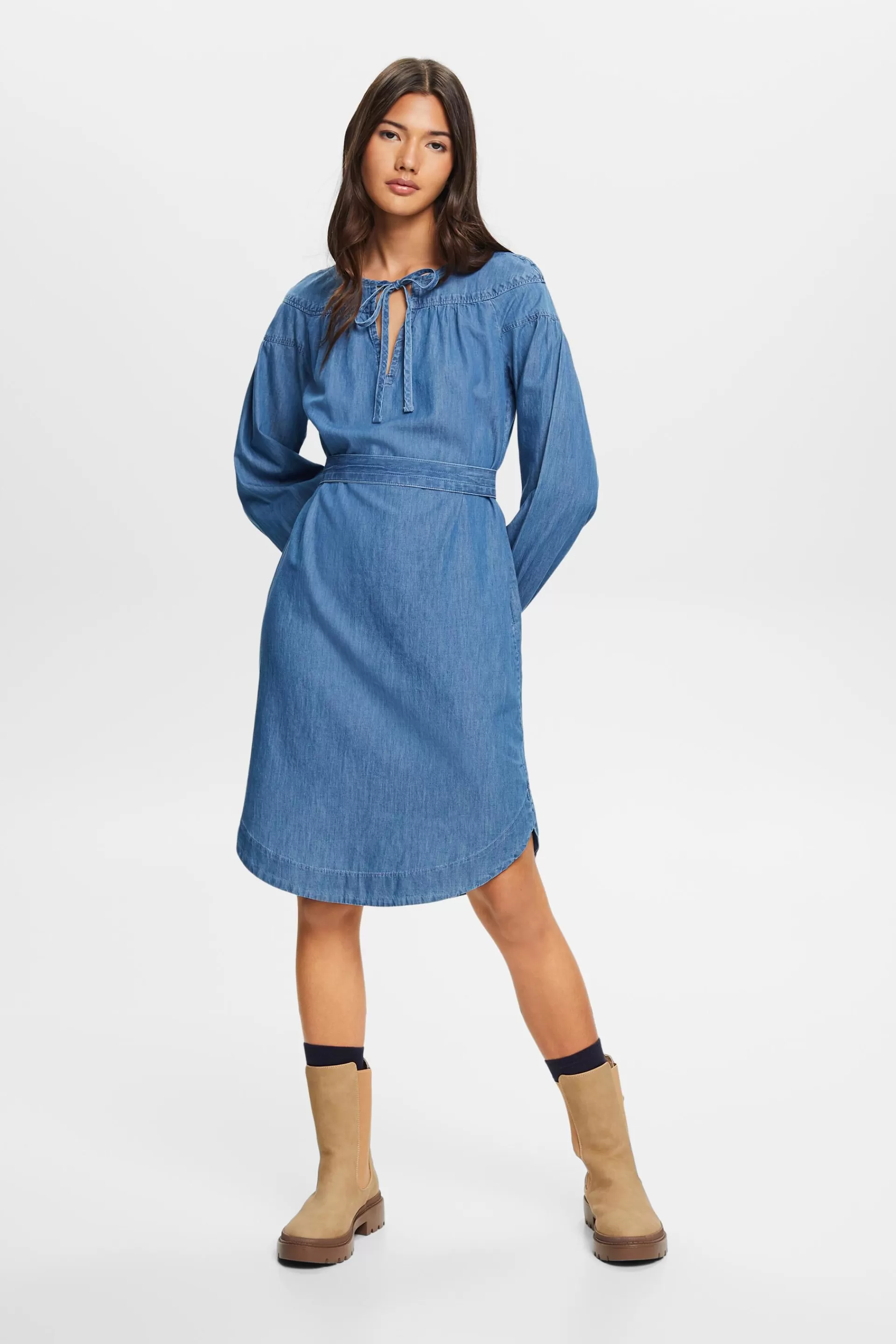 Leichtes Jeanskleid mit Bindegürtel-ESPRIT Outlet