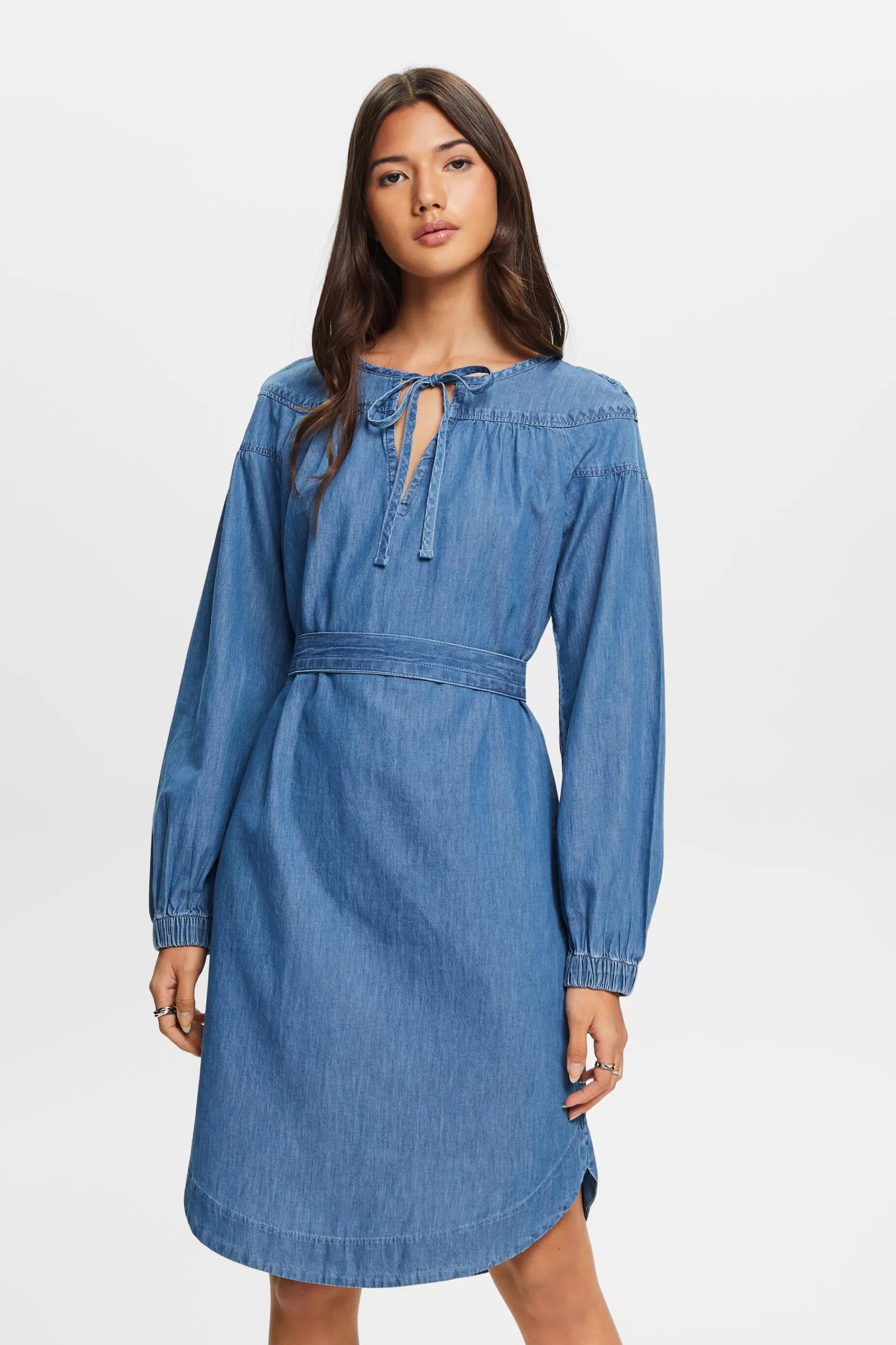 Leichtes Jeanskleid mit Bindegürtel-ESPRIT Outlet