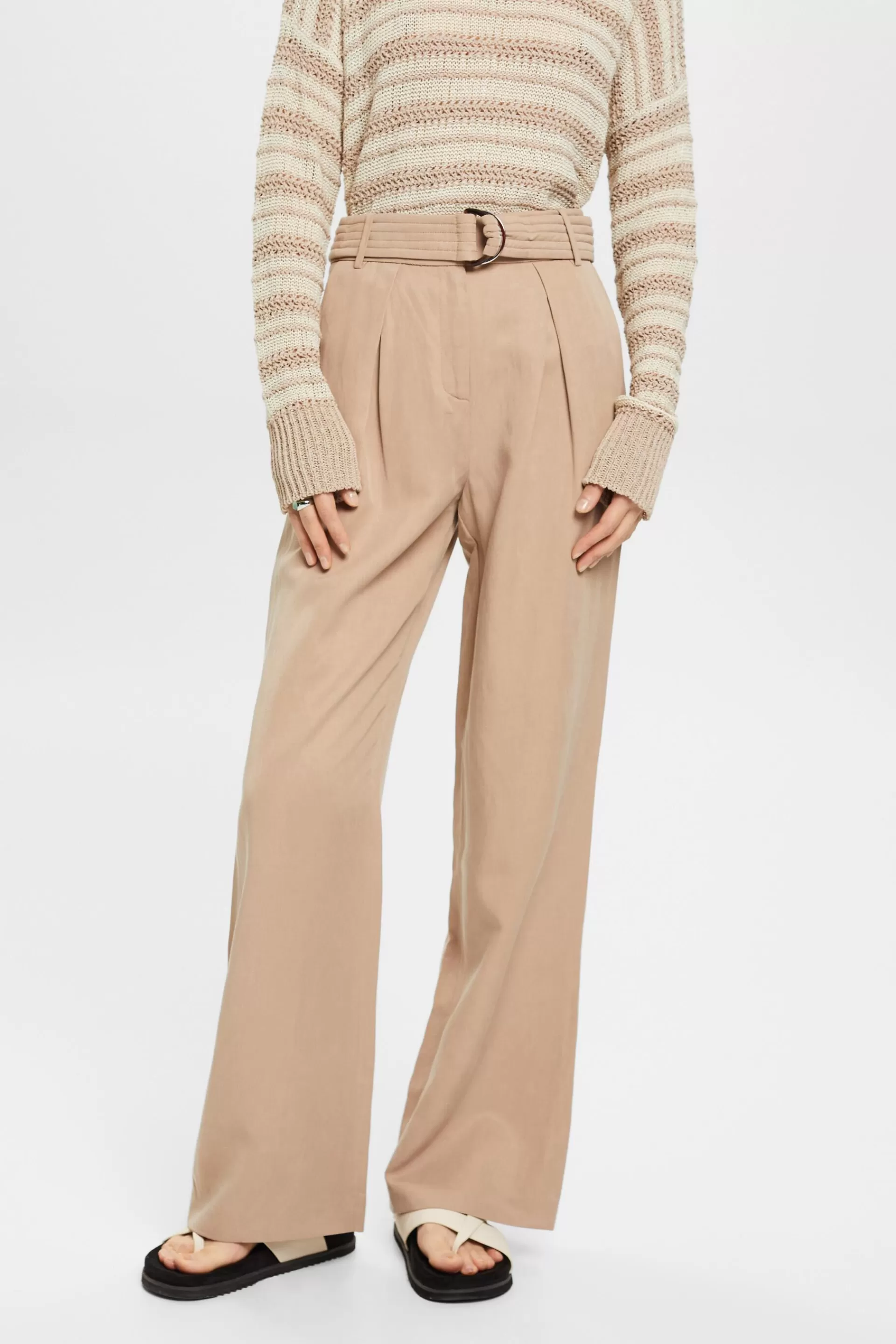 Leinenmix-Hose mit hohem Bund und Gürtel-ESPRIT Best Sale