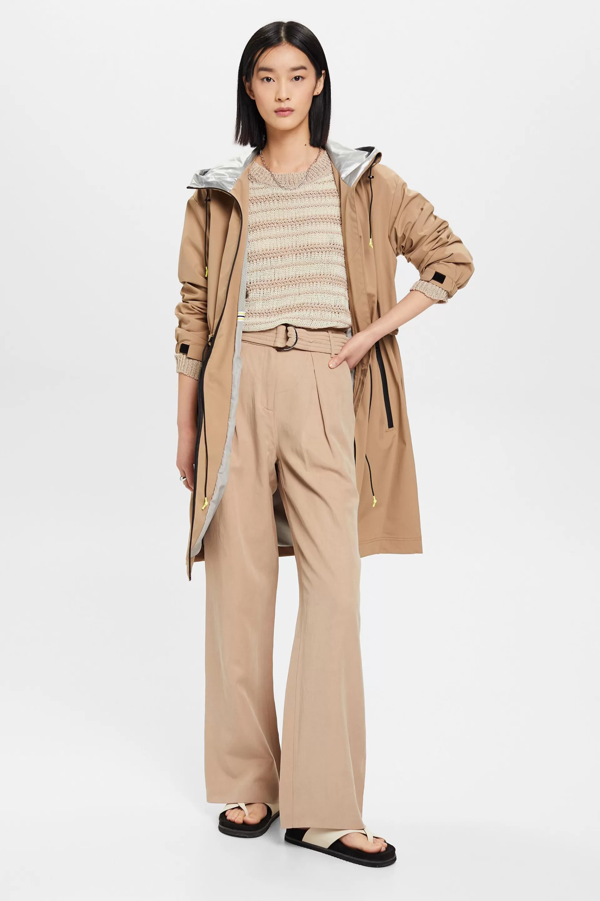 Leinenmix-Hose mit hohem Bund und Gürtel-ESPRIT Best Sale
