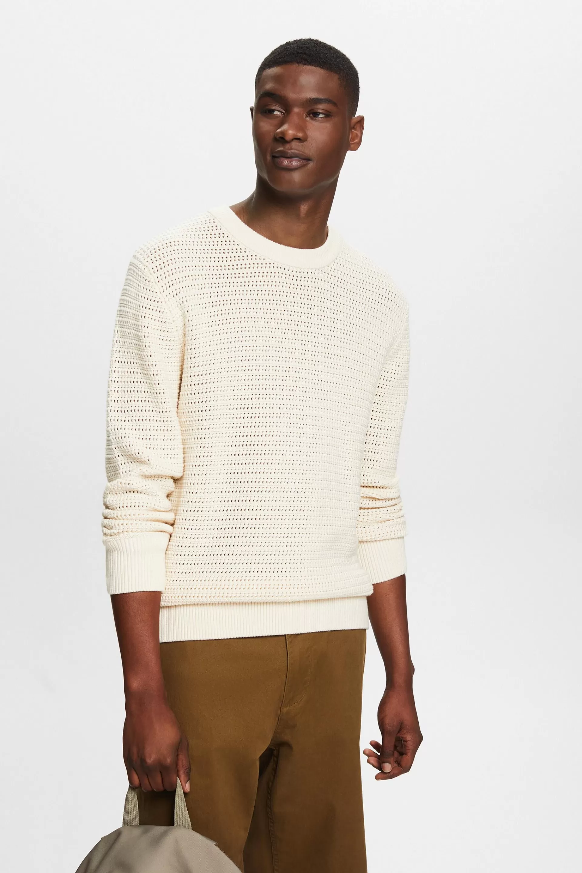 Lochstrick-Pullover mit Rundhalsausschnitt-ESPRIT Flash Sale