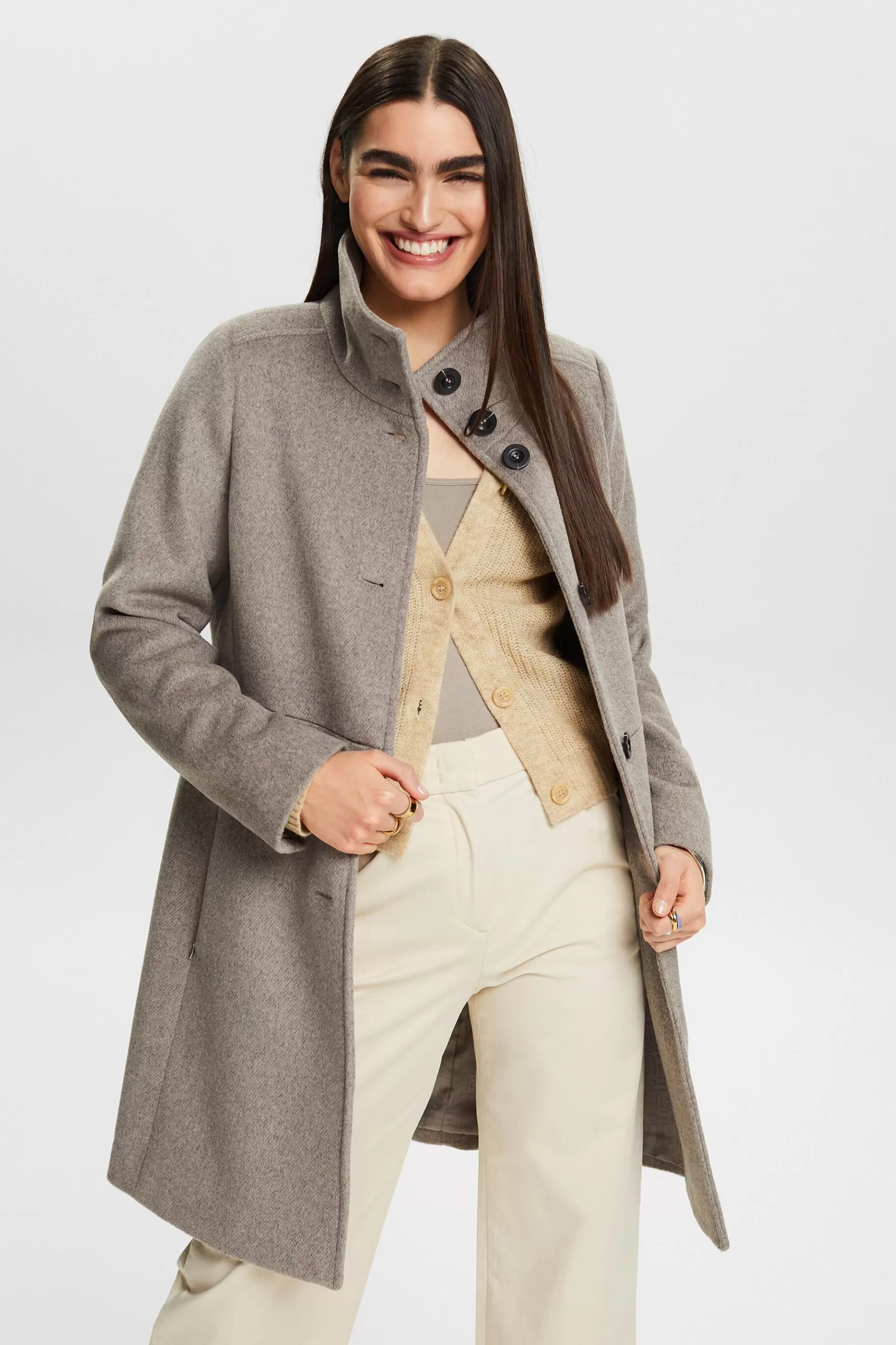Mantel aus weich angerauter Wolle-ESPRIT Cheap