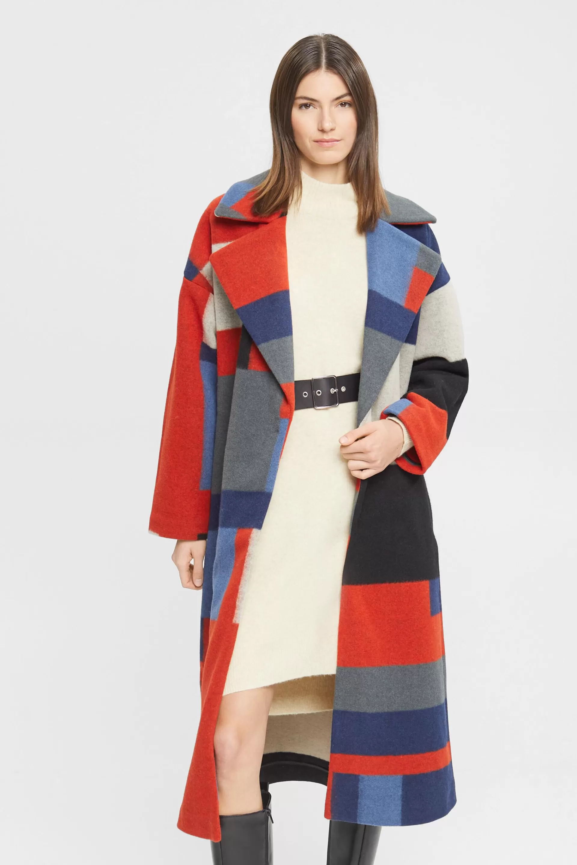 Mantel aus Wollmix im Colorblock-Design-ESPRIT Shop