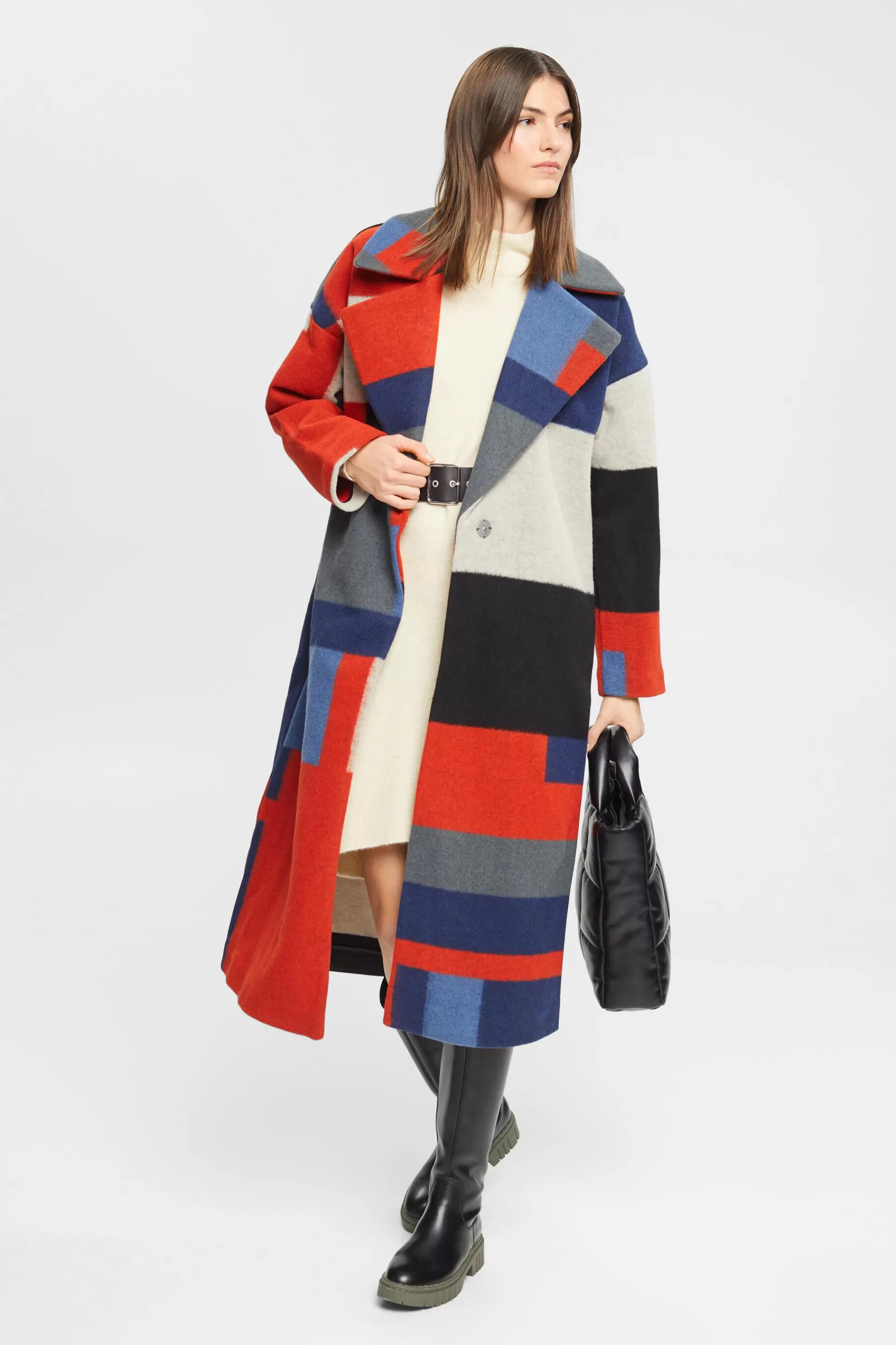 Mantel aus Wollmix im Colorblock-Design-ESPRIT Shop