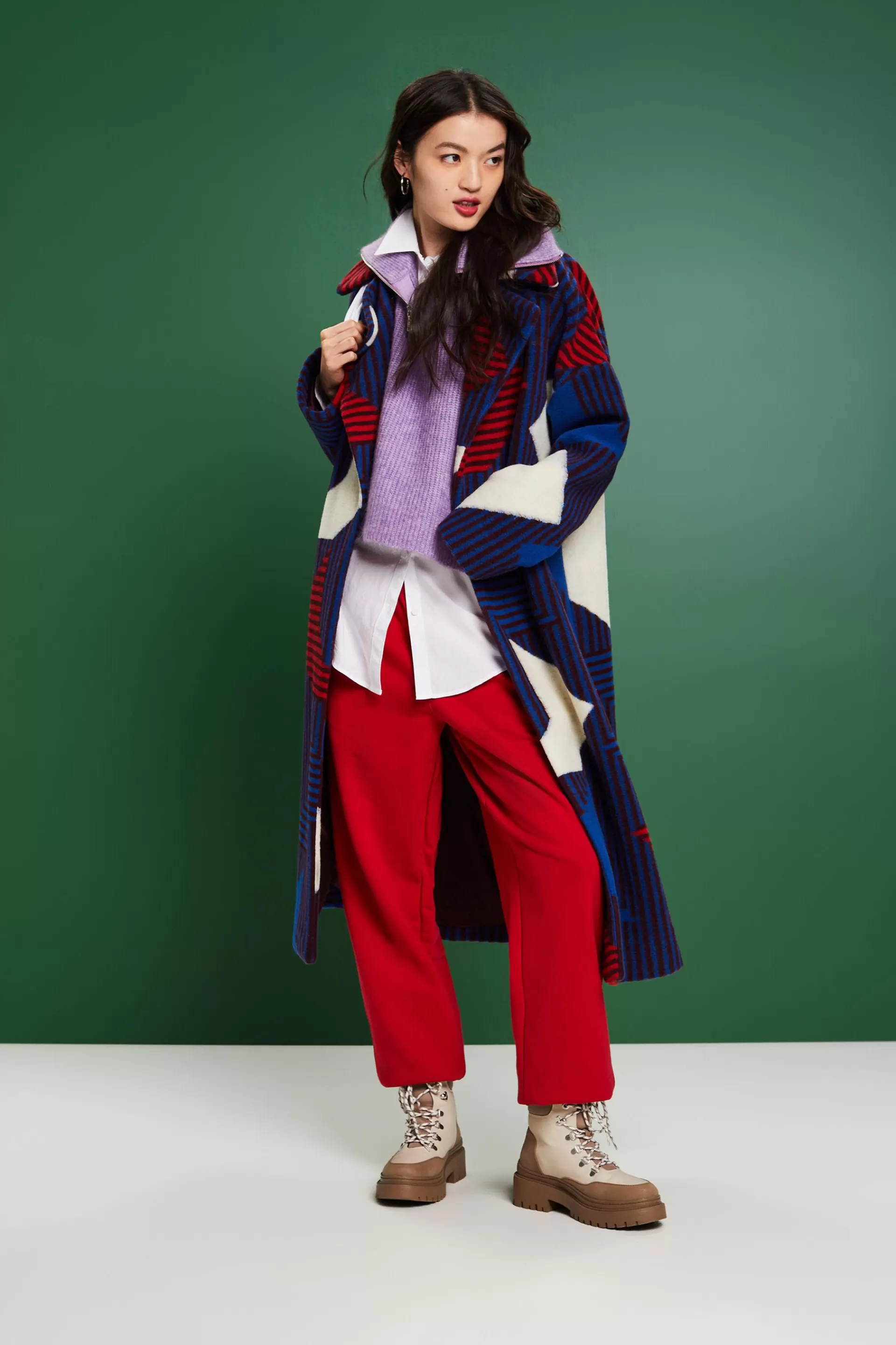 Mantel aus Wollmix mit Print-ESPRIT New
