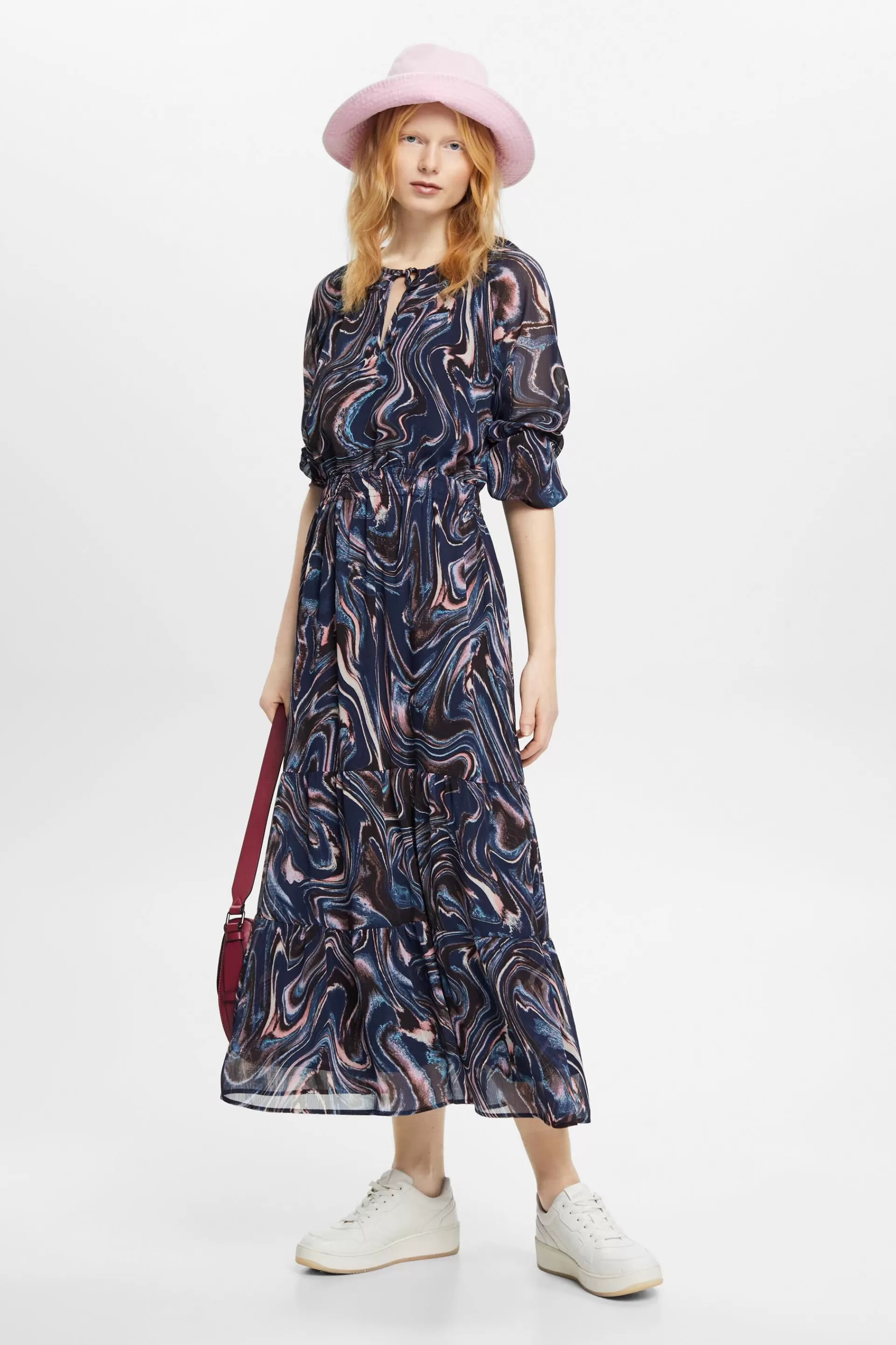 Maxikleid aus Crinkle-Chiffon mit Volant-Ärmeln-ESPRIT Discount