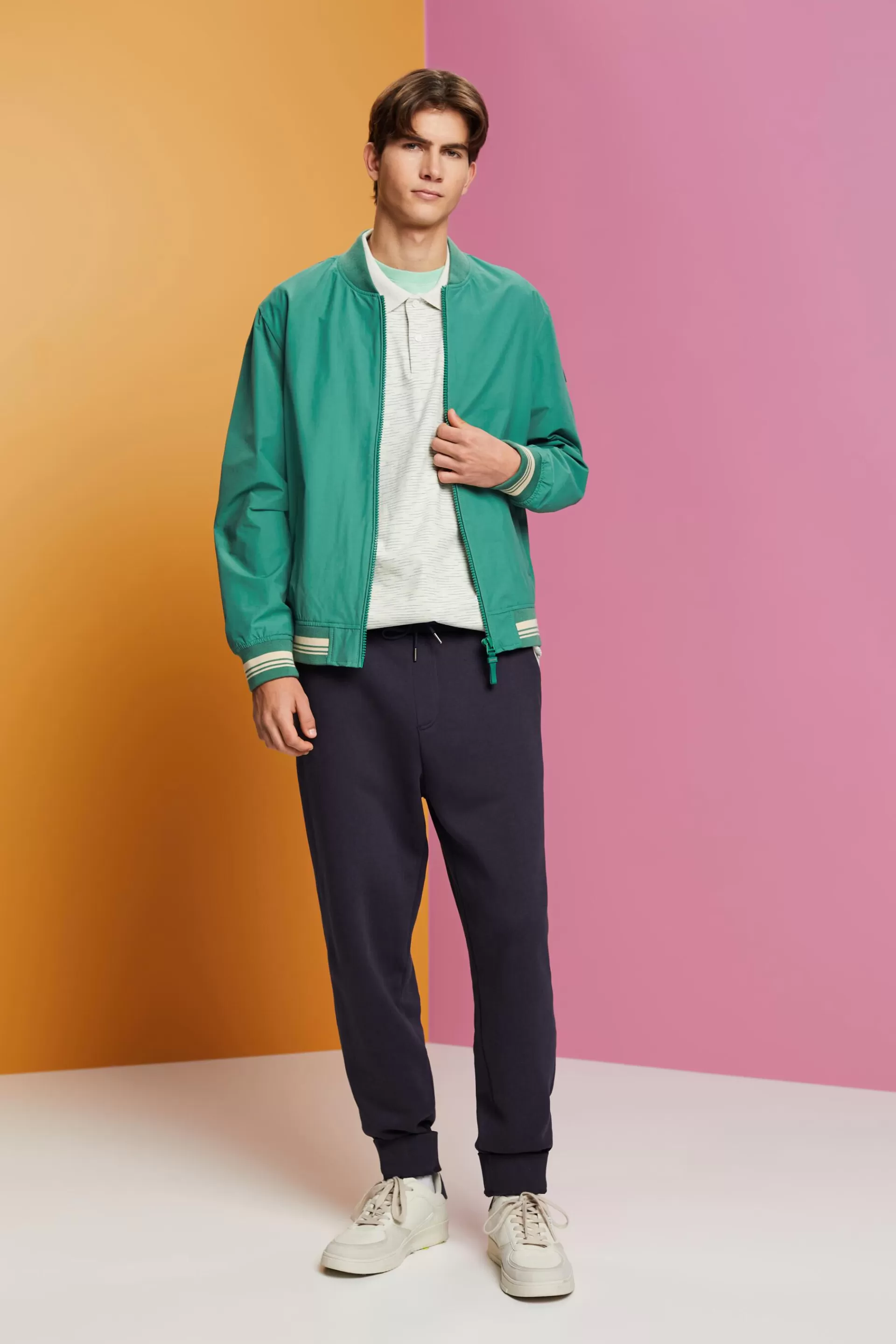 Meliertes Poloshirt mit feinen Streifen-ESPRIT Fashion