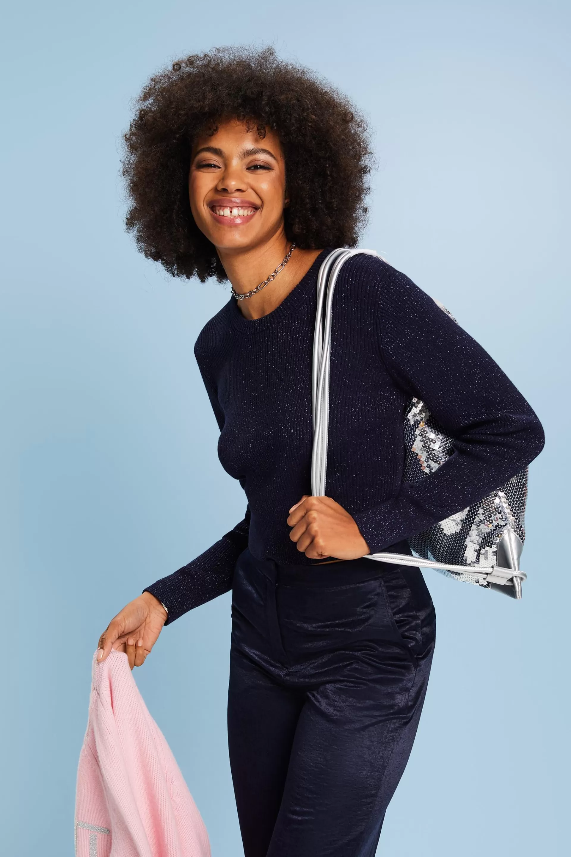 Metallic-Pullover mit Twistdetail am Rücken-ESPRIT Fashion
