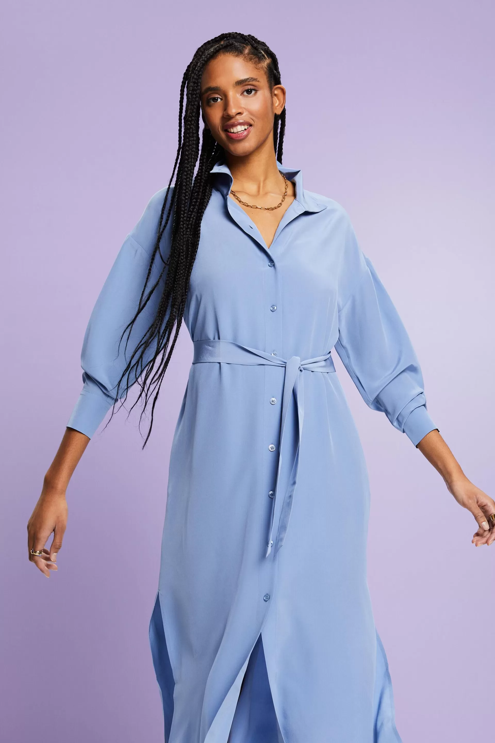 Midi-Hemdblusenkleid aus Seide-ESPRIT Shop
