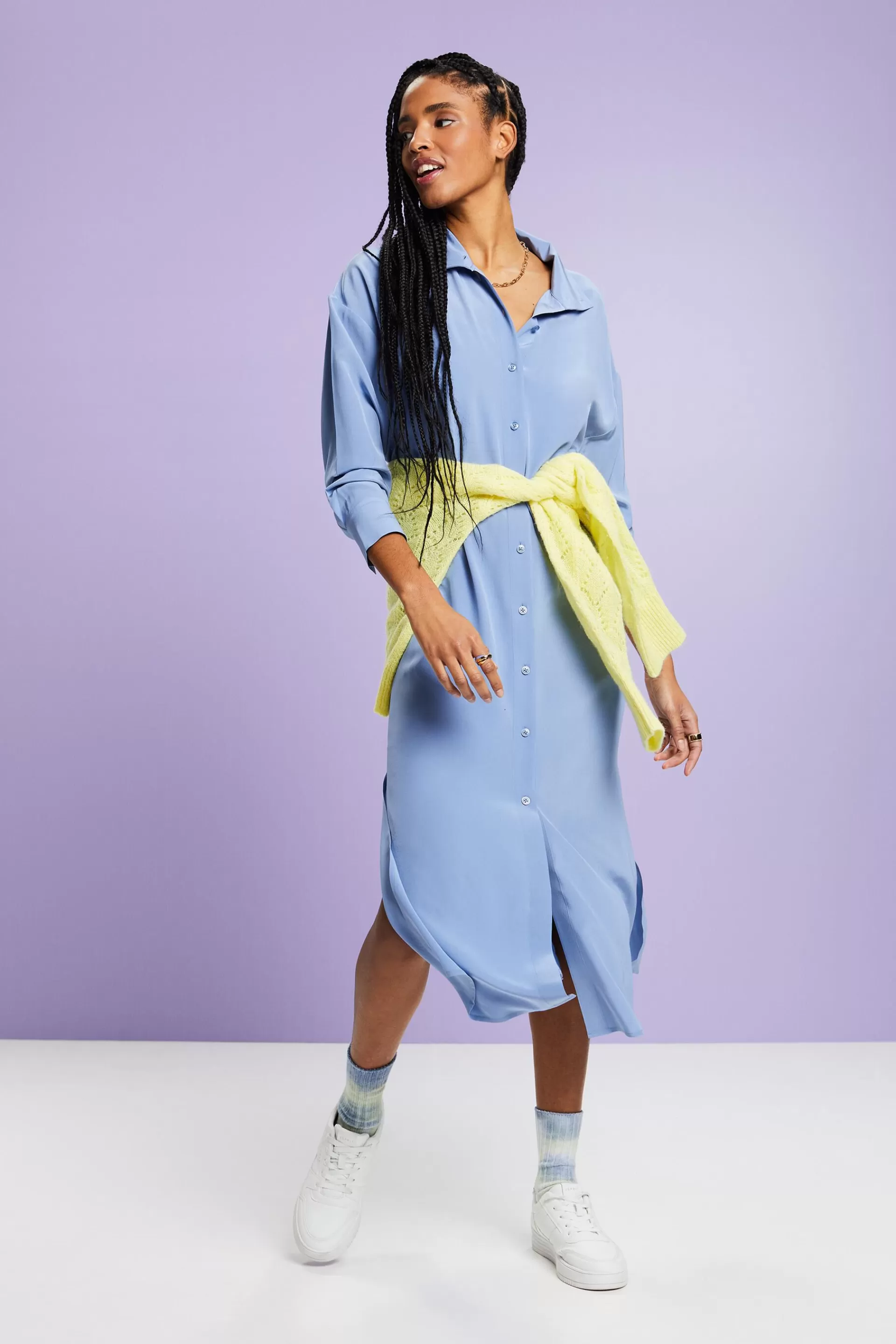 Midi-Hemdblusenkleid aus Seide-ESPRIT Shop