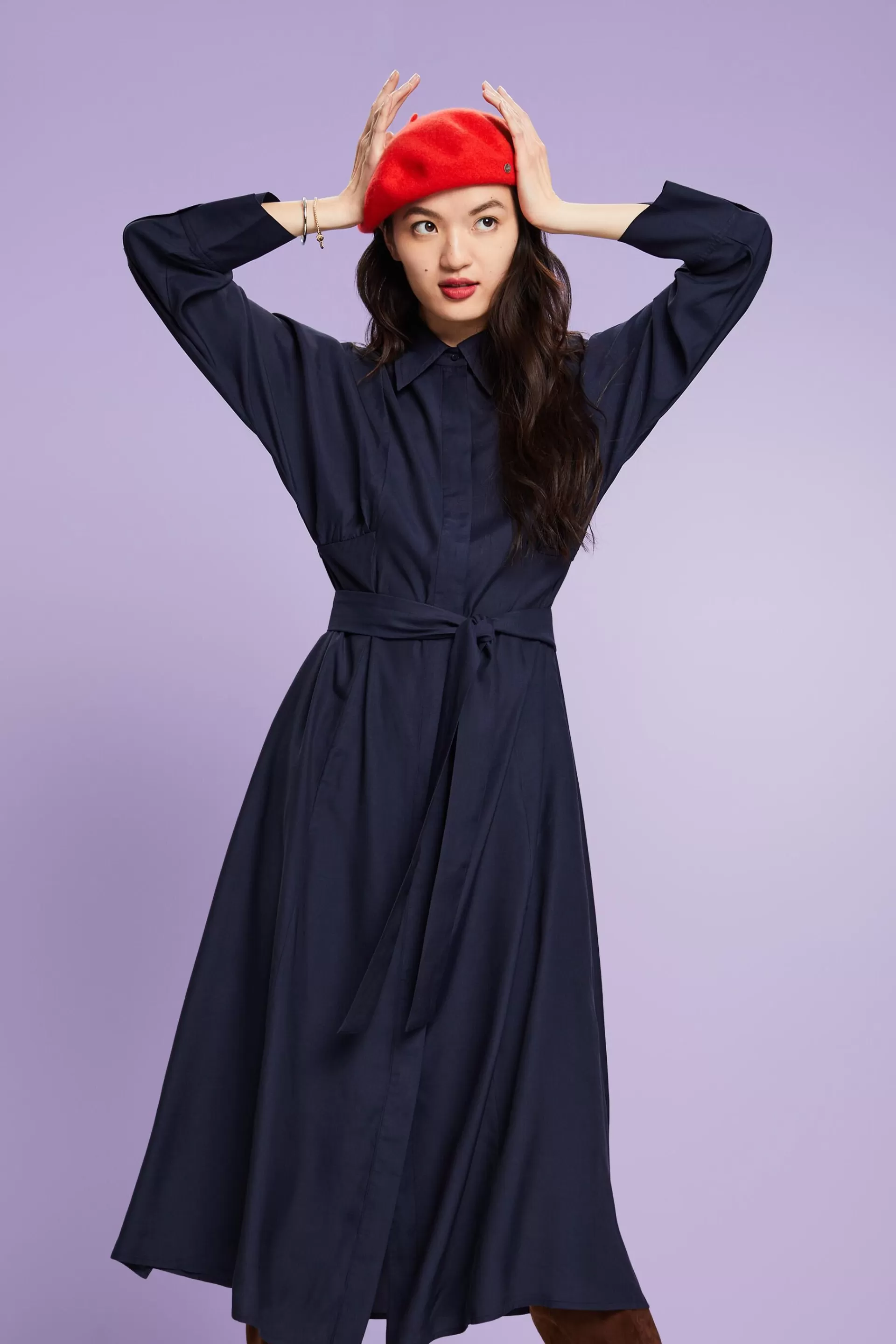 Midi-Hemdblusenkleid, LENZING™ ECOVERO™-ESPRIT Fashion