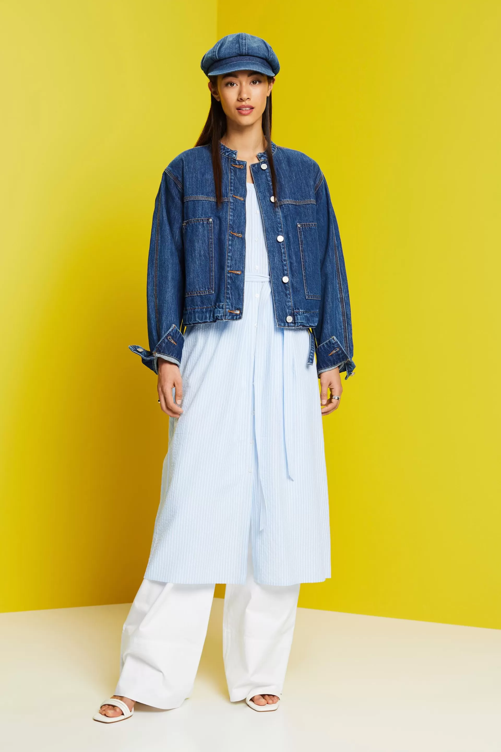 Midi-Hemdblusenkleid mit Bindegürtel, Baumwollmix-ESPRIT Shop