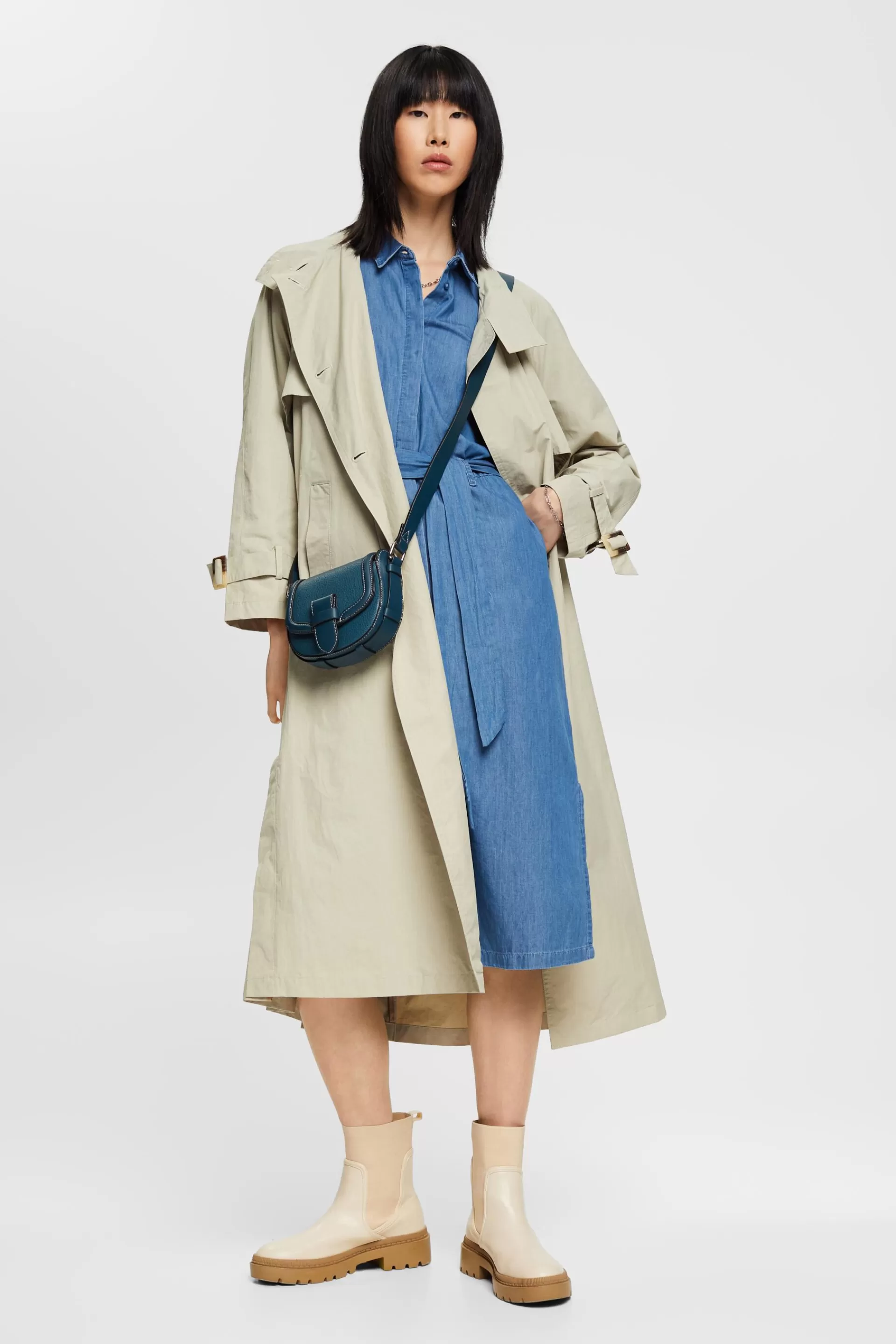 Midikleid aus Baumwoll-Denim mit Bindegürtel-ESPRIT Cheap
