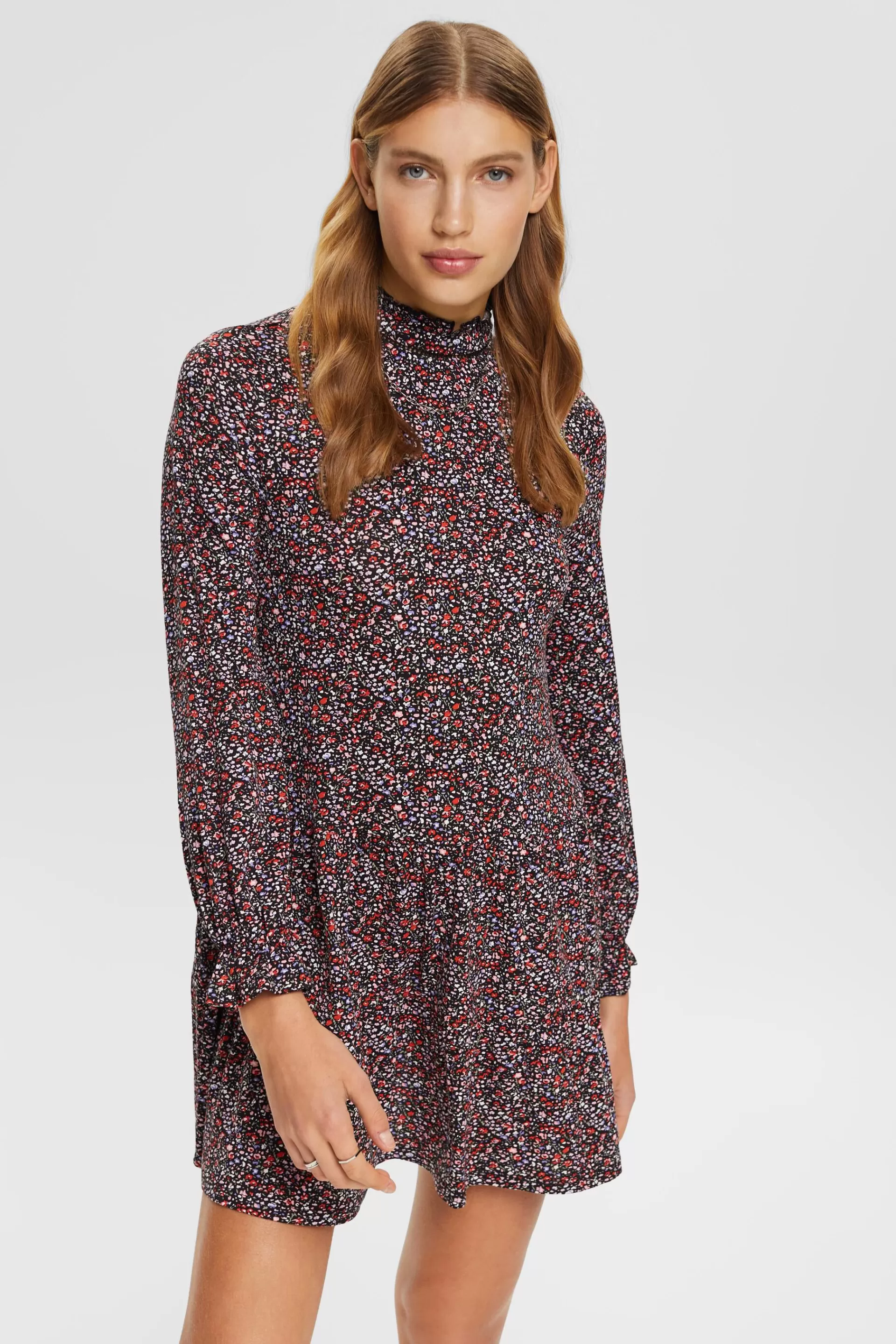 Midikleid aus Crêpe mit Allover-Muster-ESPRIT Hot