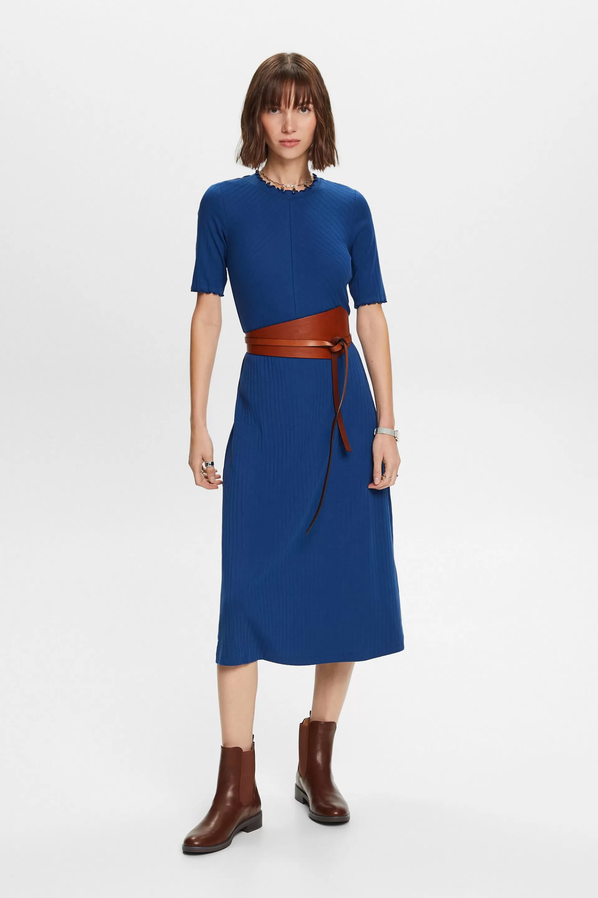 Midikleid aus geripptem Jersey-ESPRIT Discount