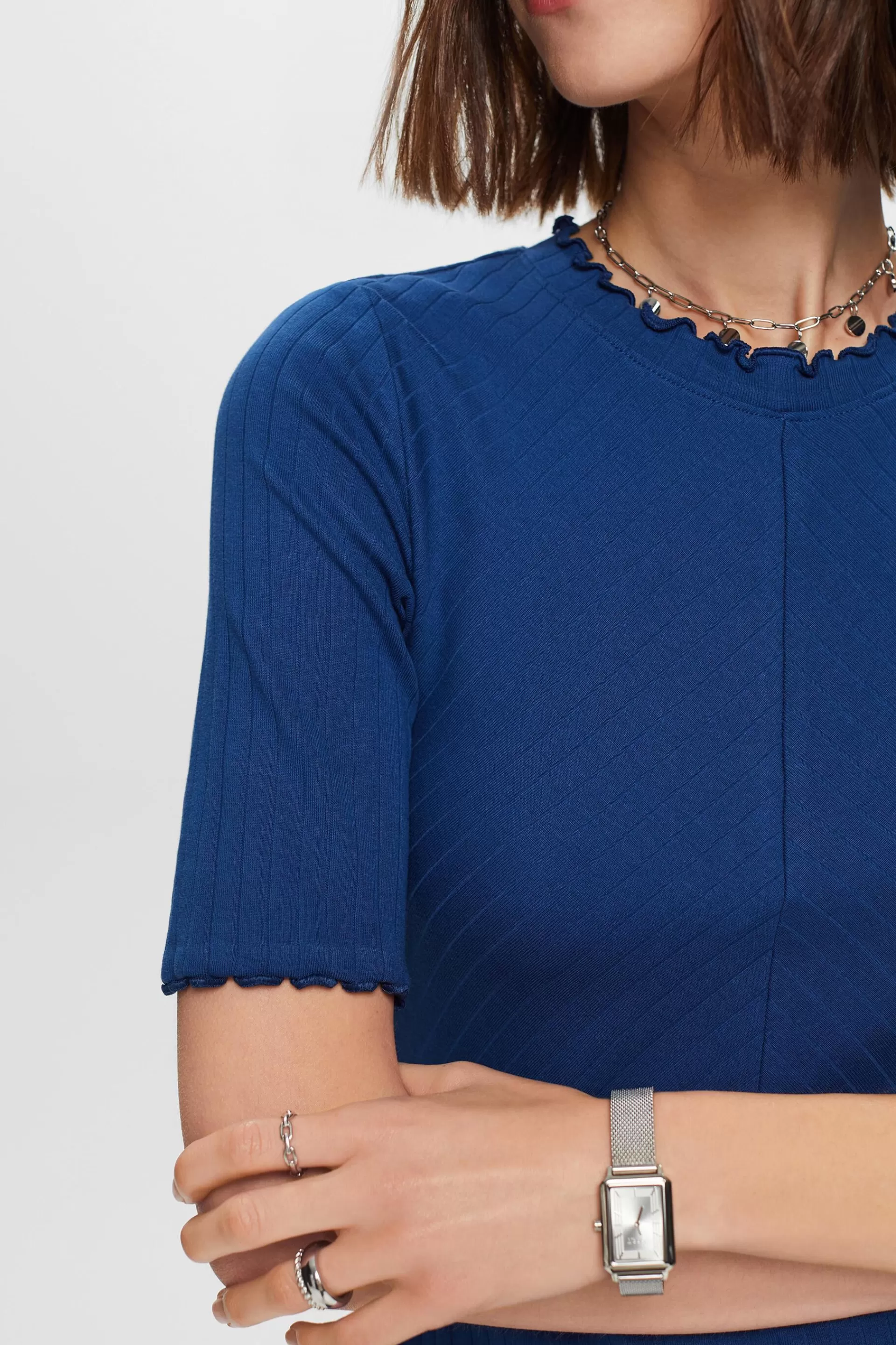Midikleid aus geripptem Jersey-ESPRIT Discount