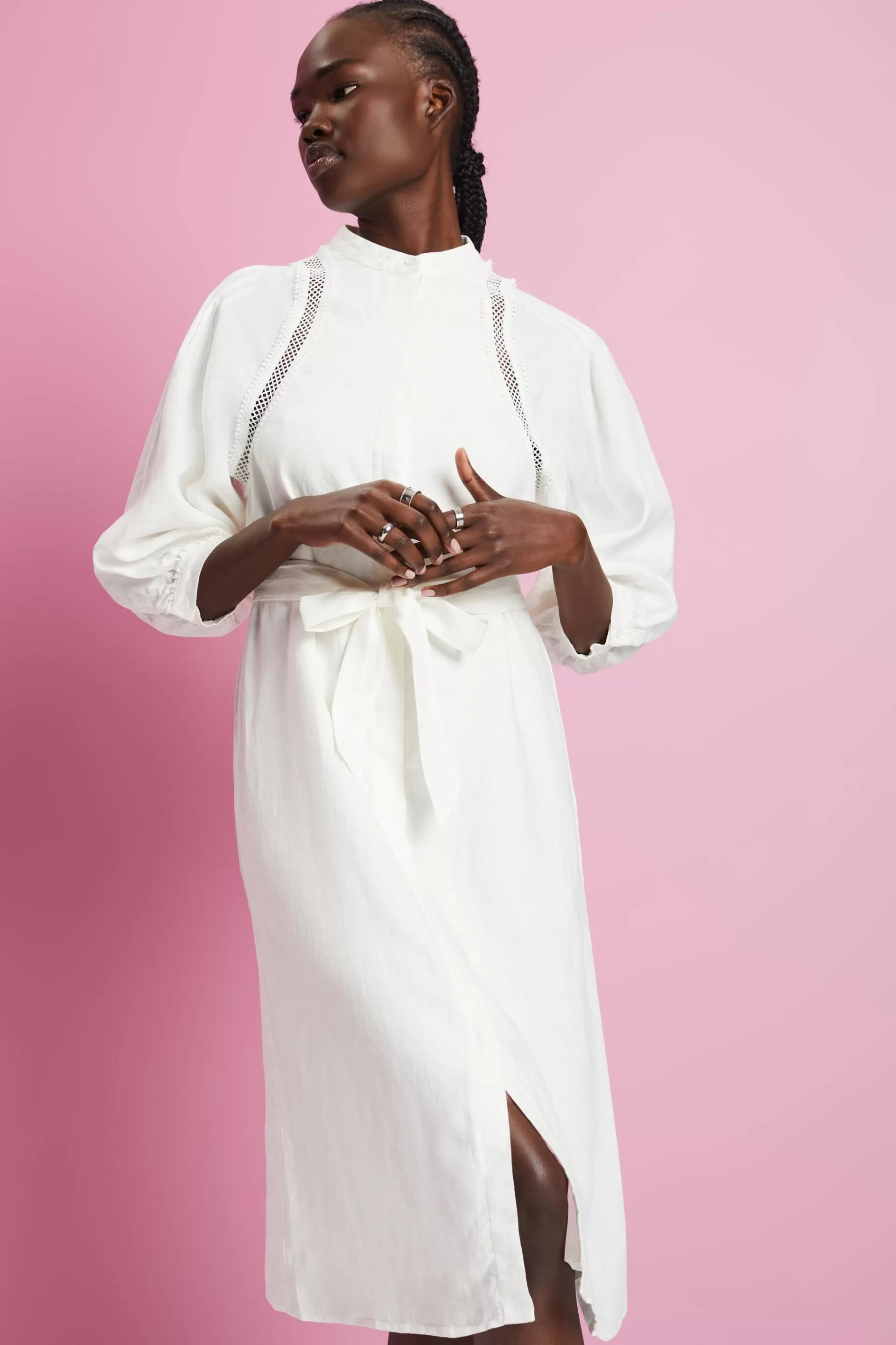 Midikleid aus gewebtem Leinen-ESPRIT Cheap