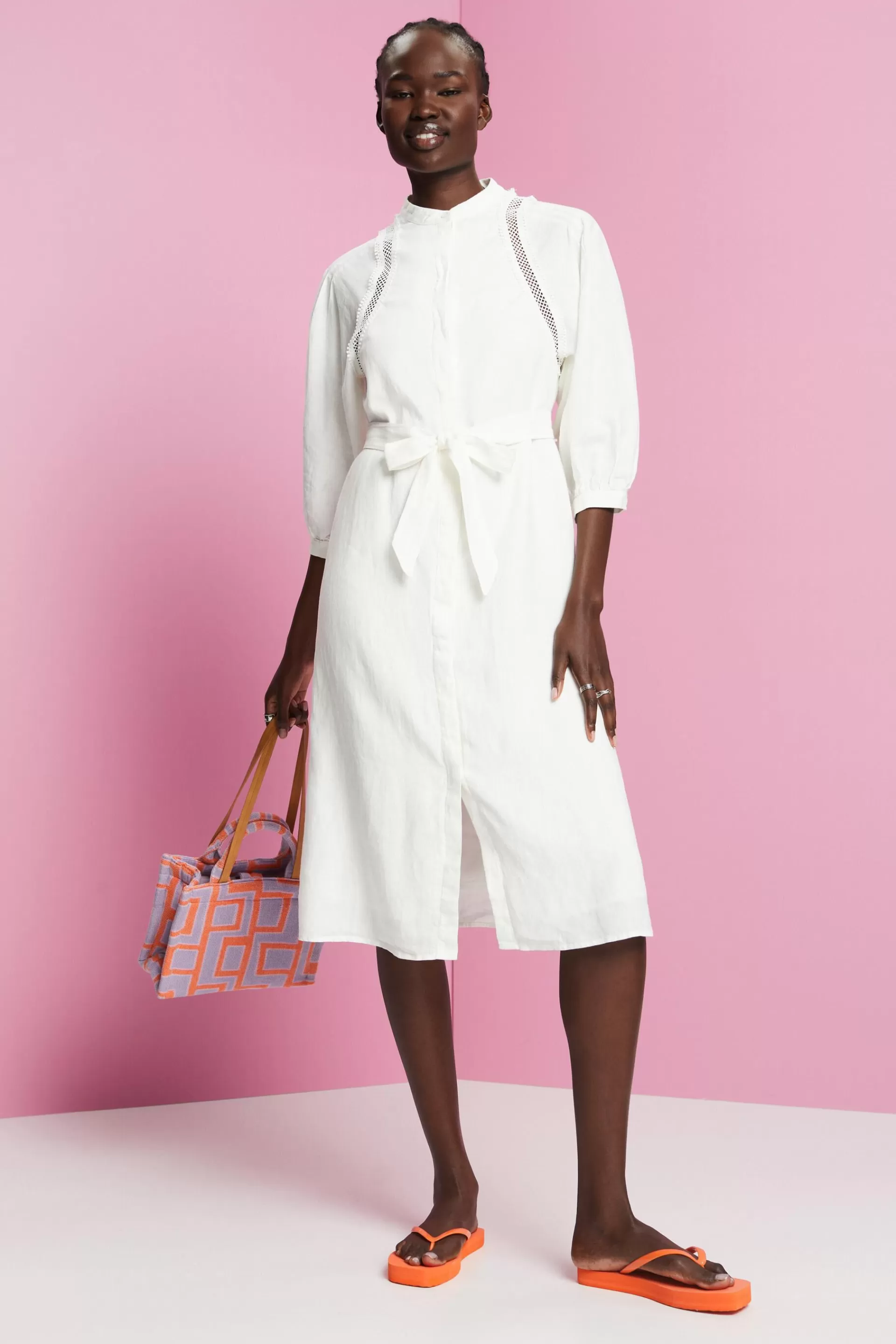 Midikleid aus gewebtem Leinen-ESPRIT Cheap